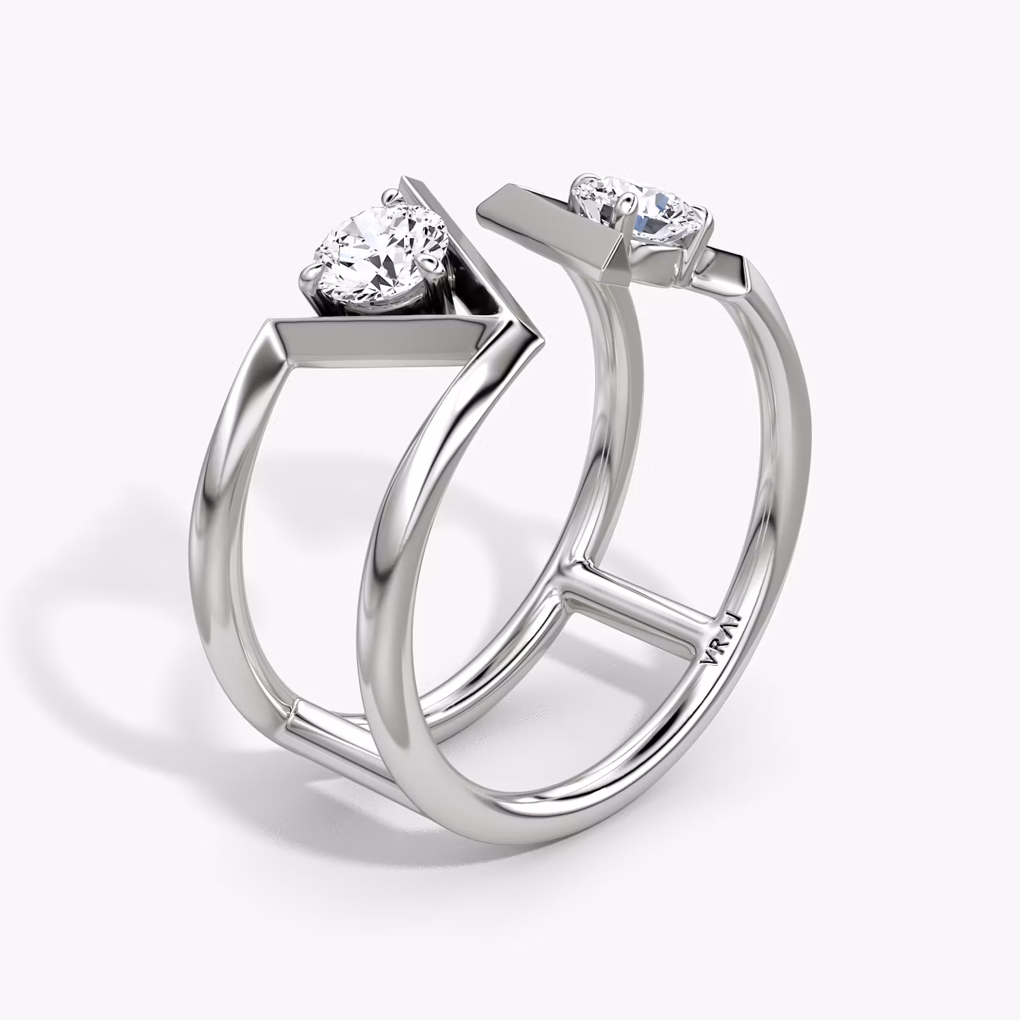 VRAI V Double Row Ring | Rund | 14k | Weißgold | bandAccent: Ohne Pavé-Besatz | diamondSize: original