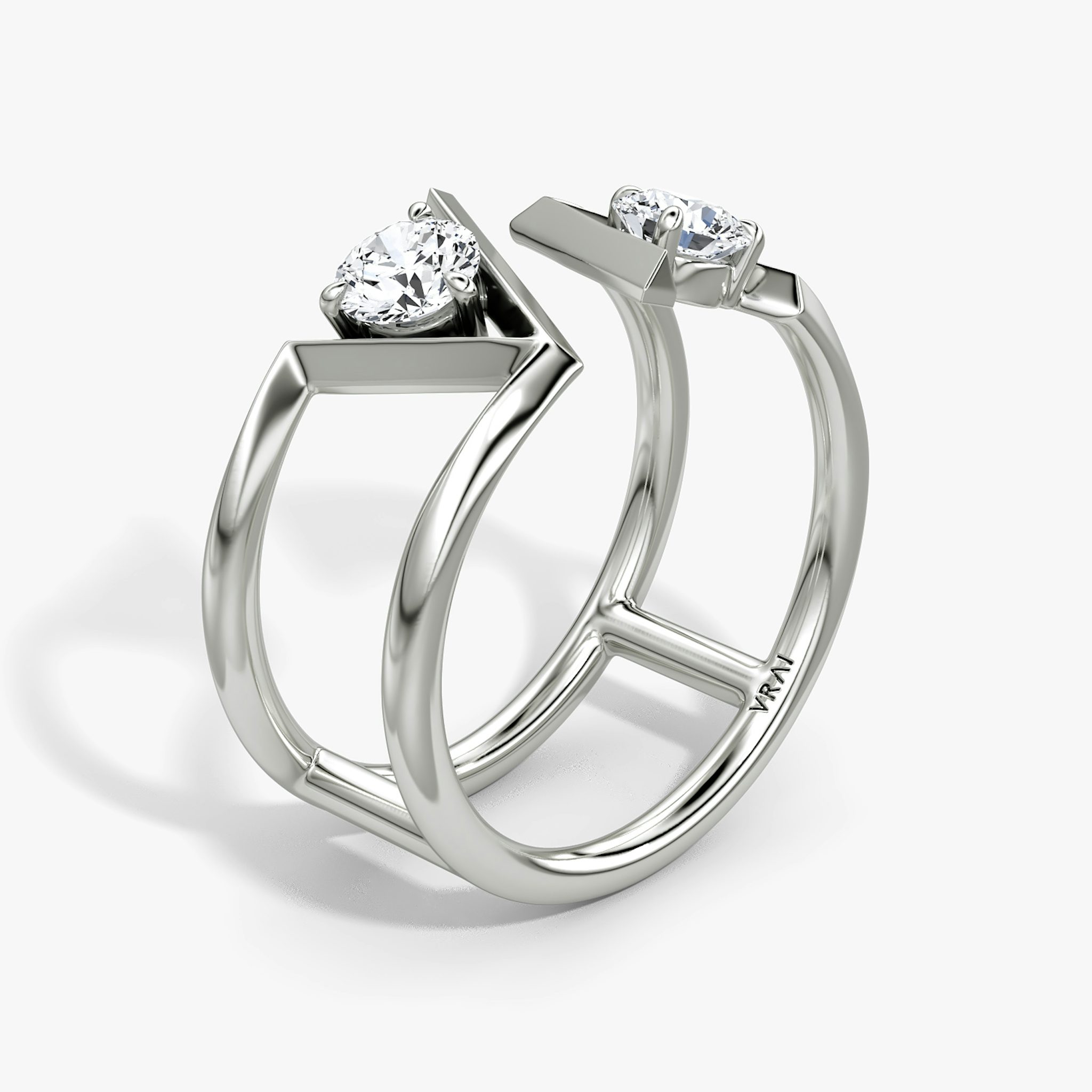 VRAI V Double Row Band | Round Brilliant | 14k | White Gold | bandAccent: Plain | diamondSize: original