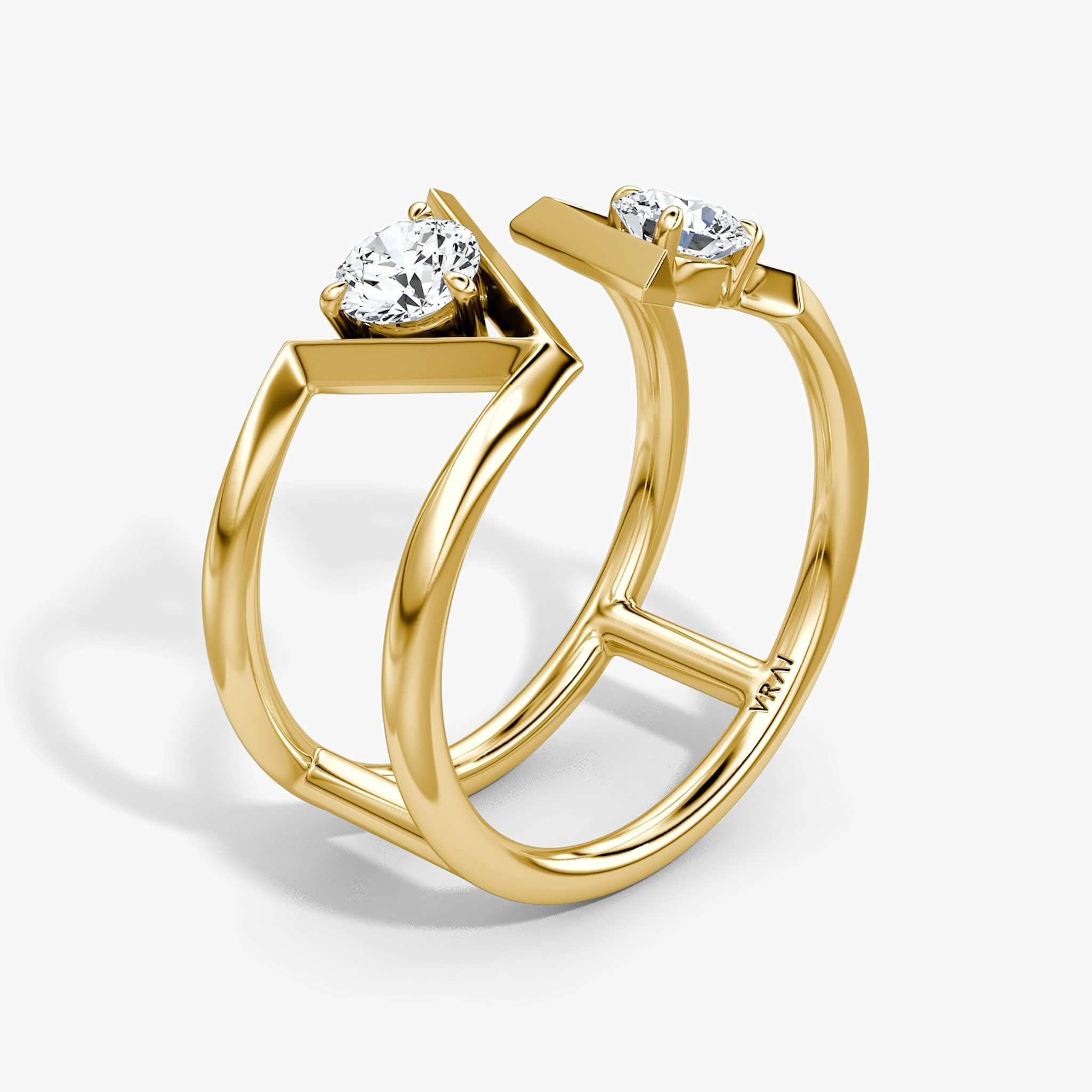 VRAI V Double Row Band | Round Brilliant | 14k | Yellow Gold | bandAccent: Plain | diamondSize: original