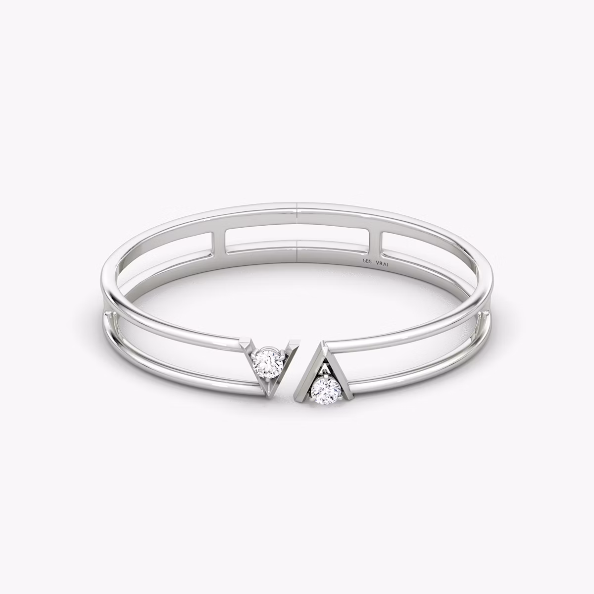 VRAI V Double Row Bangle | Round Brilliant | 14k | White Gold | bandAccent: Plain | wristSize: Medium