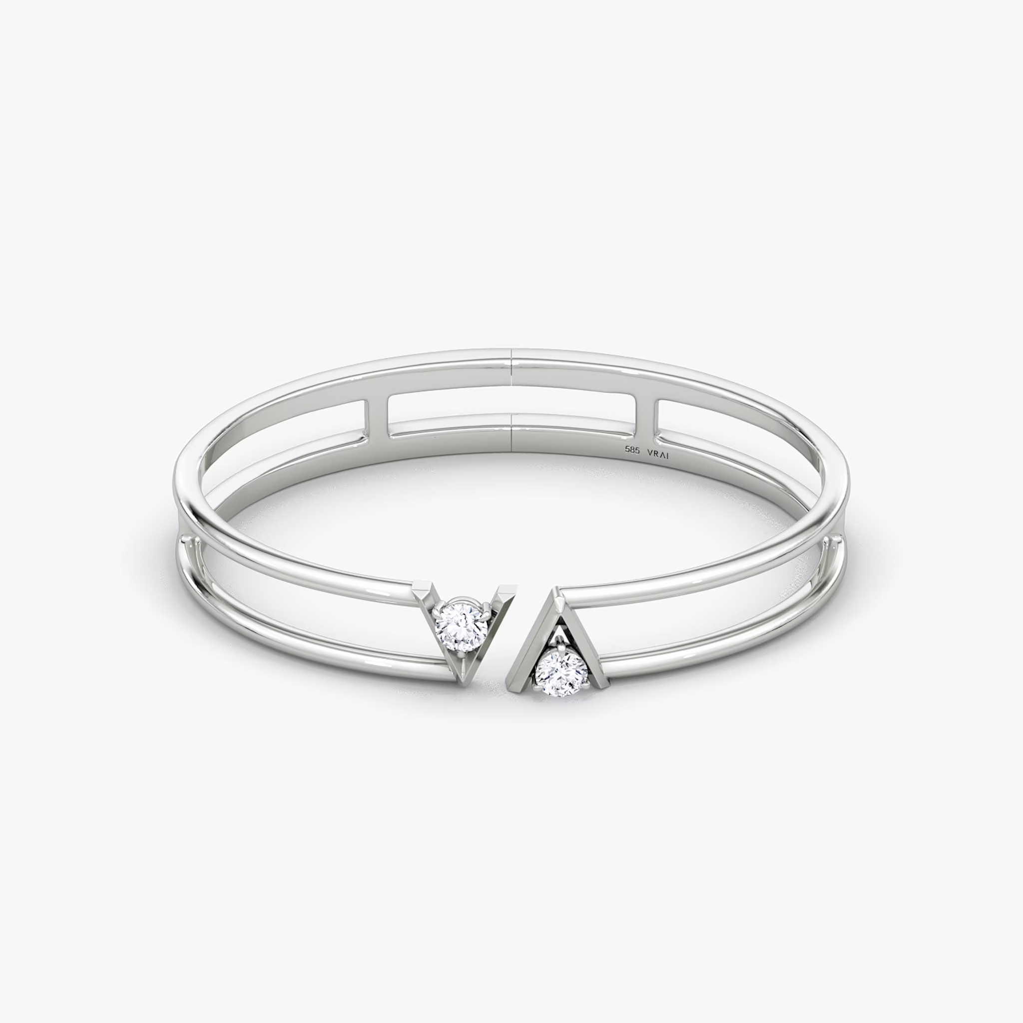 VRAI V Double Row Bangle | Round Brilliant | 14k | White Gold | bandAccent: Plain | wristSize: Medium