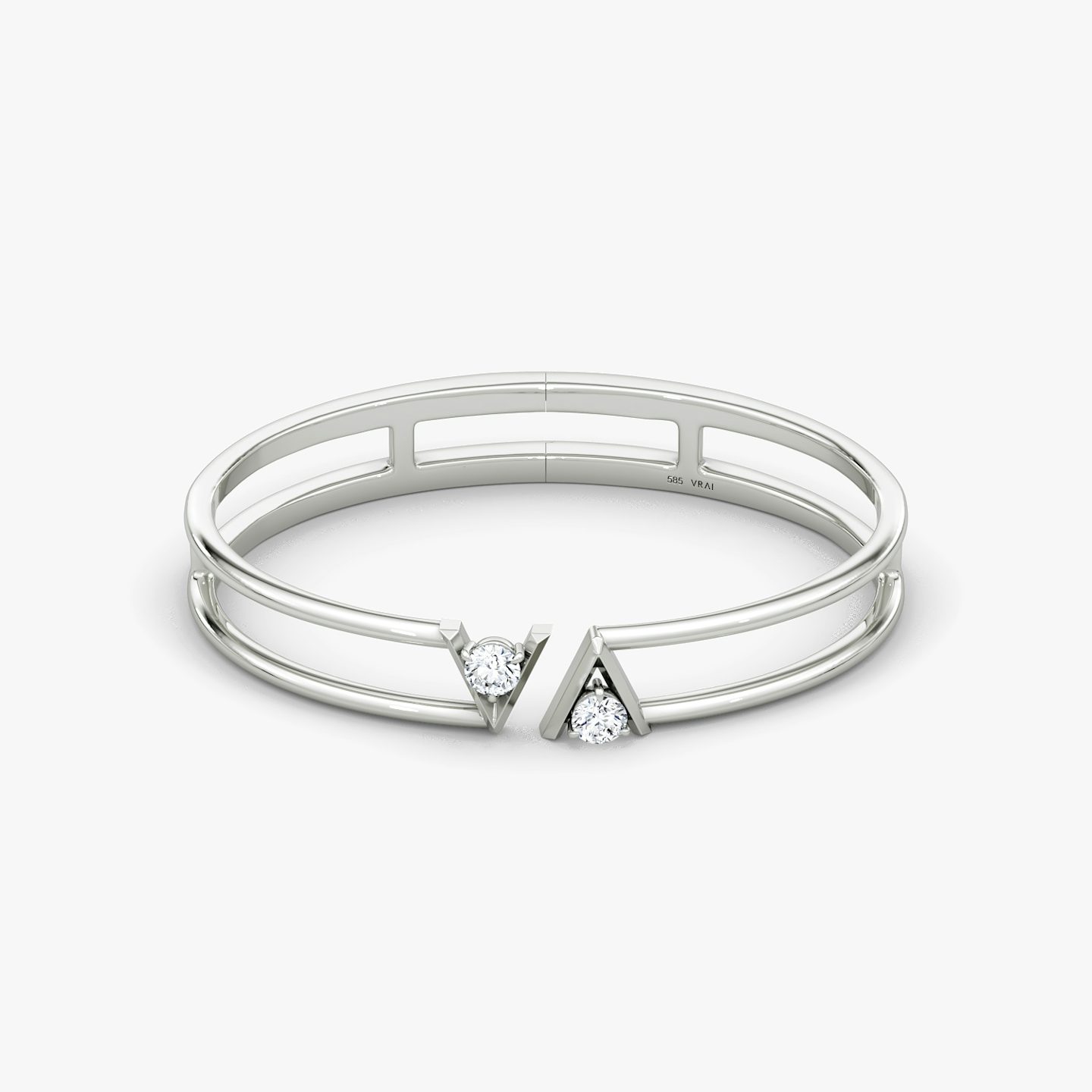 VRAI V Double Row Bangle | Round Brilliant | 14k | White Gold | bandAccent: Plain | wristSize: Large