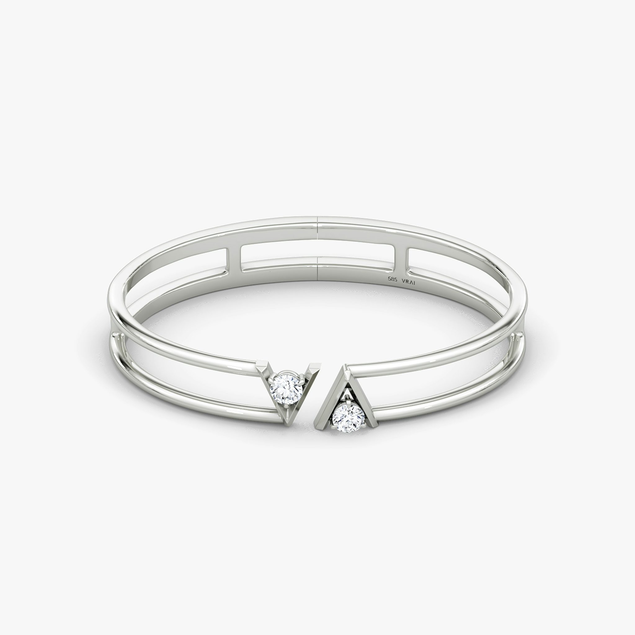 VRAI V Double Row Bangle | Round Brilliant | 14k | White Gold | bandAccent: Plain | wristSize: Medium