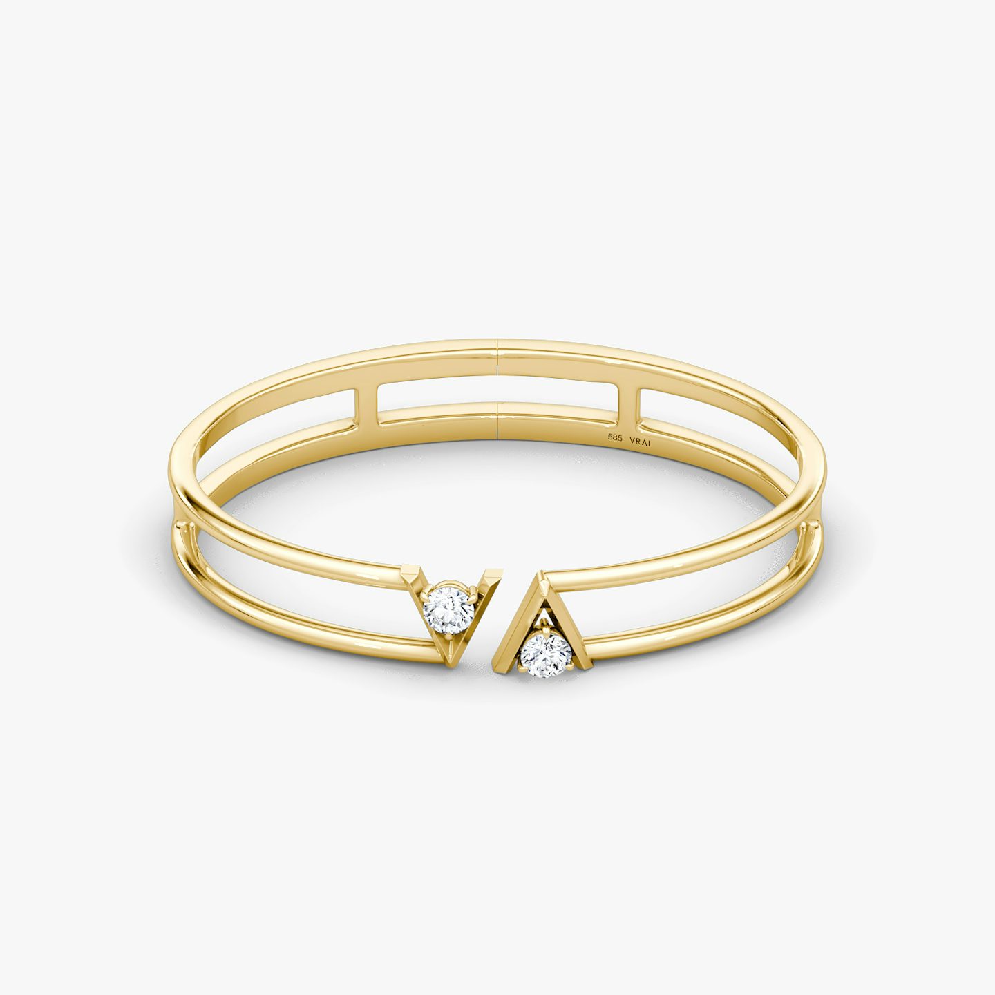 VRAI V Double Row Bangle | Round Brilliant | 14k | Yellow Gold | bandAccent: Plain | wristSize: Medium