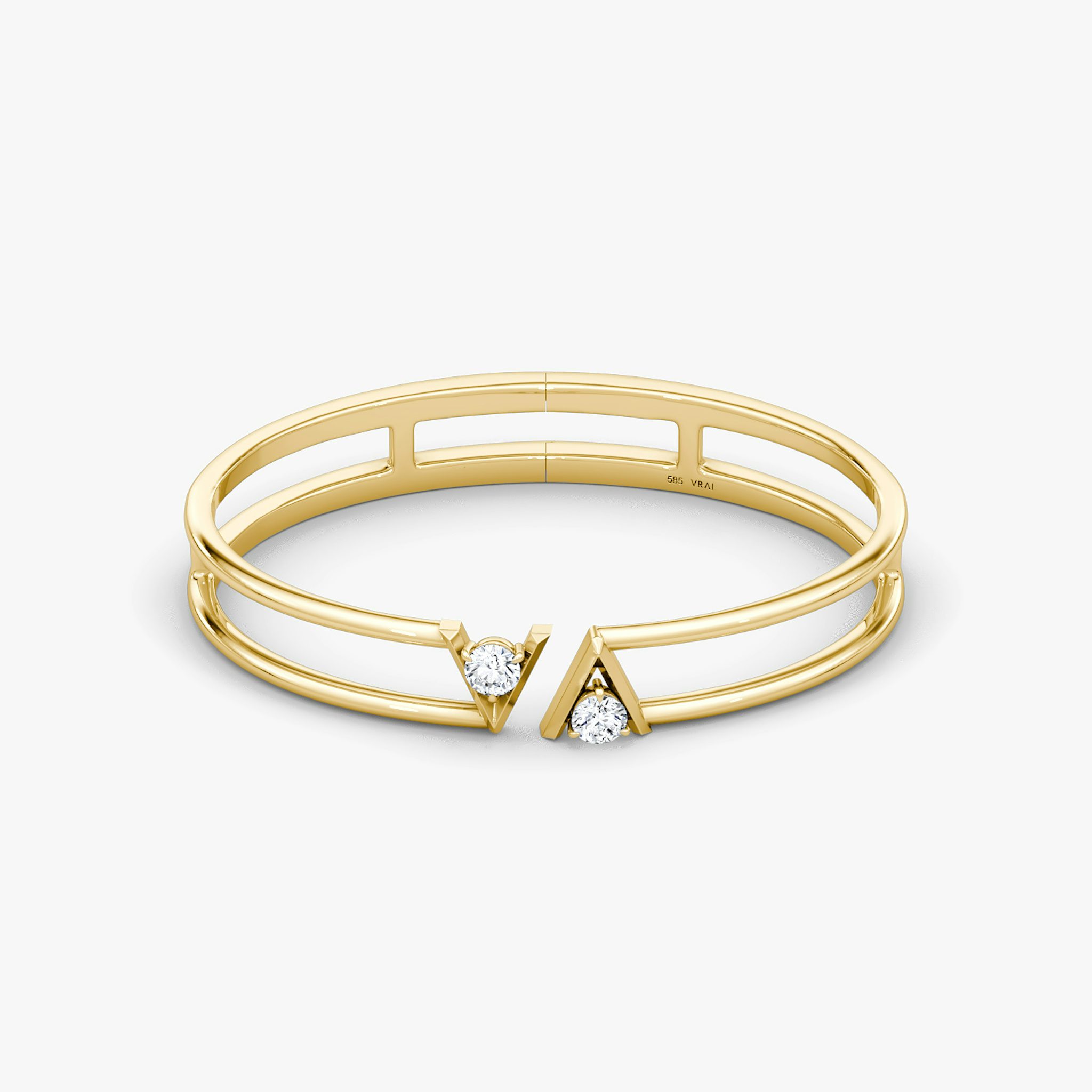 VRAI V Double Row Bangle | Round Brilliant | 14k | Yellow Gold | bandAccent: Plain | wristSize: Medium