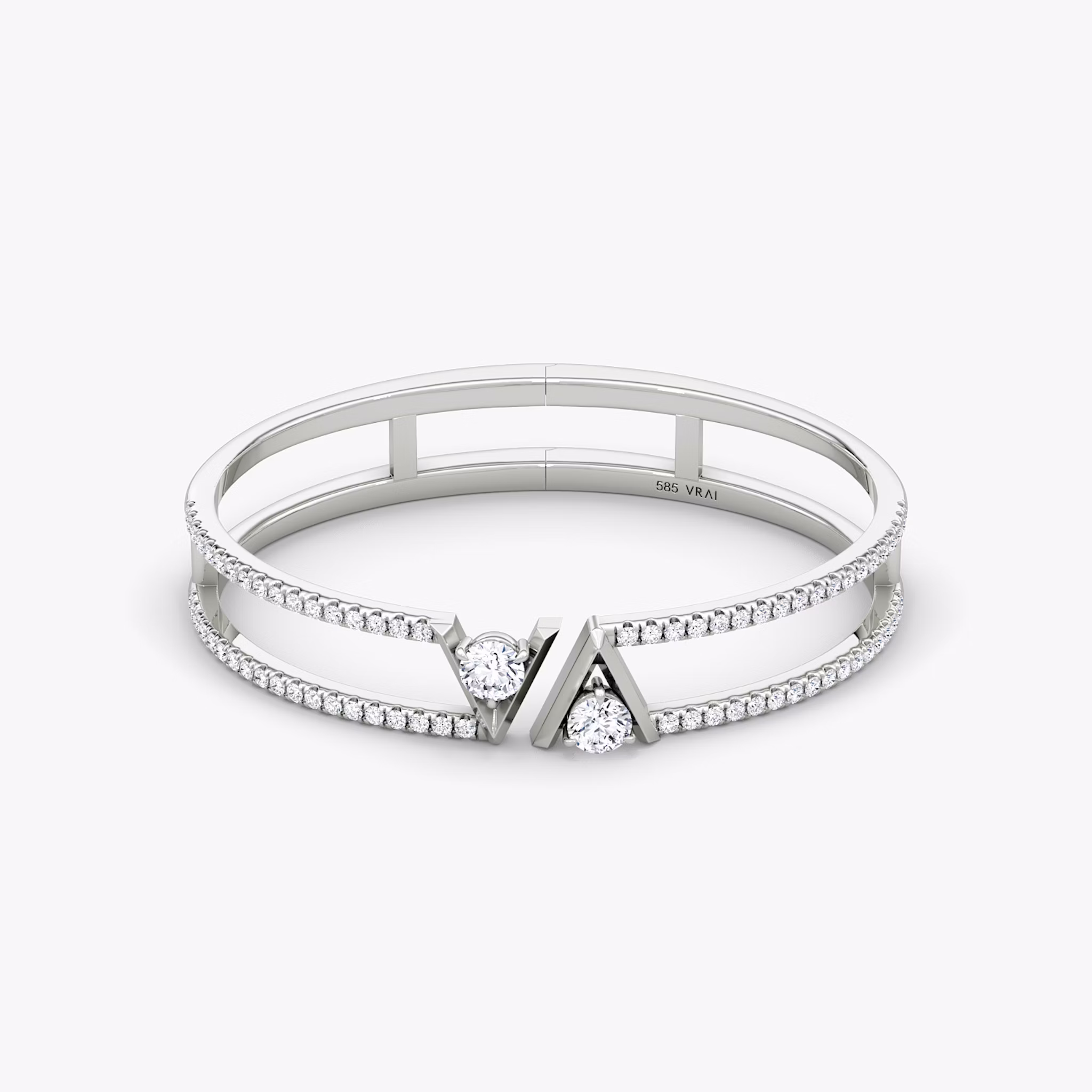 VRAI V Double Row Bangle | Round Brilliant | 14k | White Gold | bandAccent: Pavé | wristSize: Large