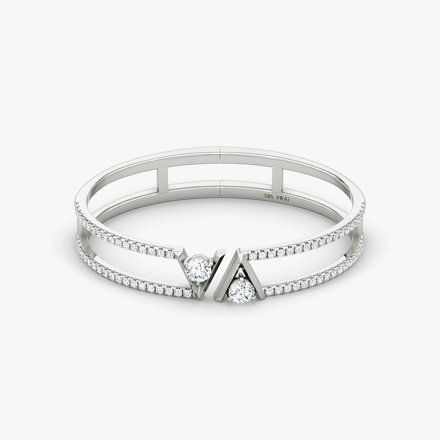 VRAI V Double Row Bangle | Round Brilliant | 14k | White Gold | bandAccent: Pavé | wristSize: Large