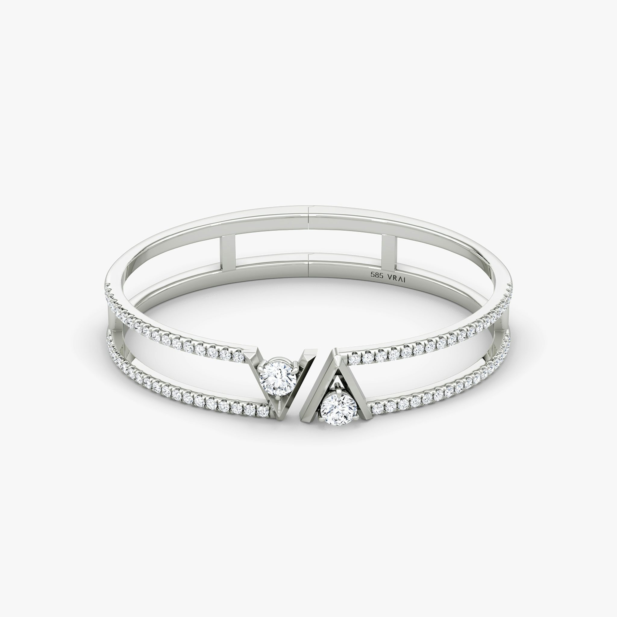 VRAI V Double Row Bangle | Round Brilliant | 14k | White Gold | bandAccent: Pavé | wristSize: Large