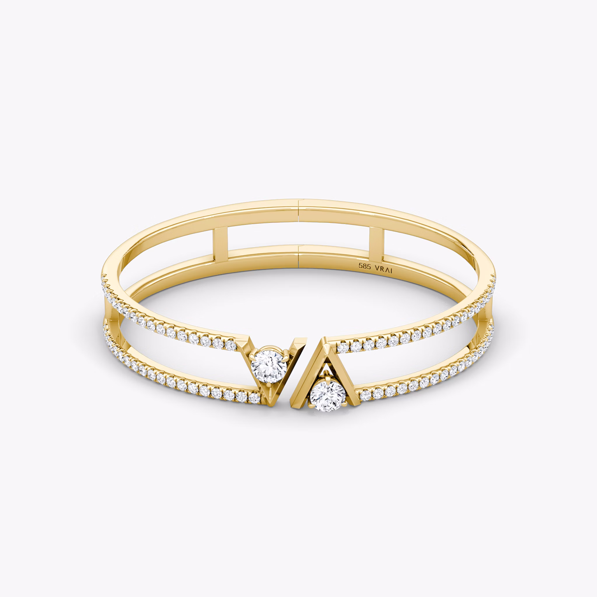 VRAI V Double Row Bangle | Round Brilliant | 14k | Yellow Gold | bandAccent: Pavé | wristSize: Medium