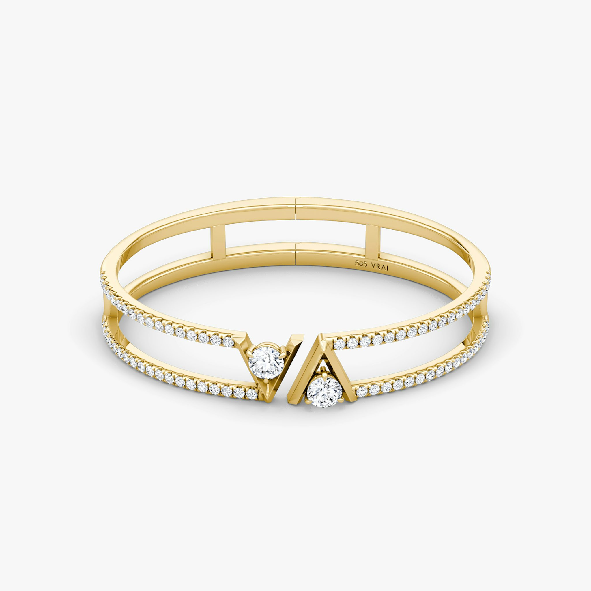 VRAI V Double Row Bangle | Round Brilliant | 14k | Yellow Gold | bandAccent: Pavé | wristSize: Medium