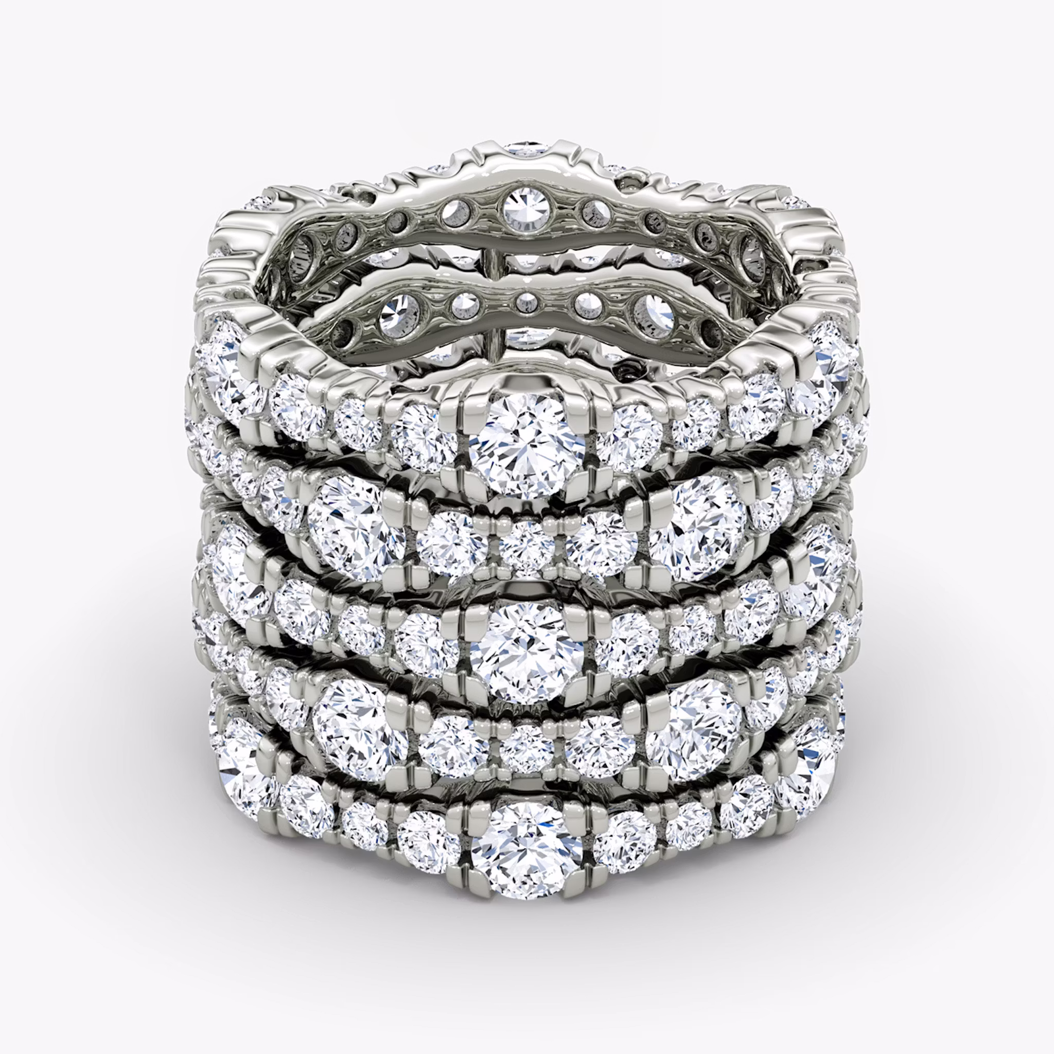 Multi Row Pavé Ring Round Brilliant | White Gold