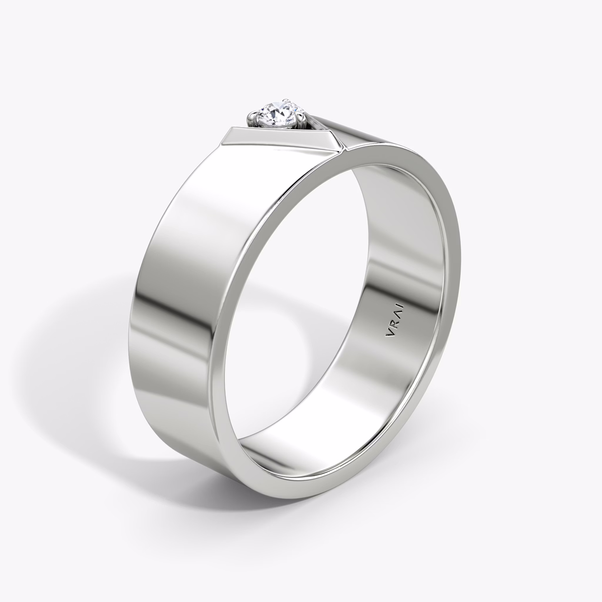 VRAI V Inlay Band | Round Brilliant | 14k | White Gold