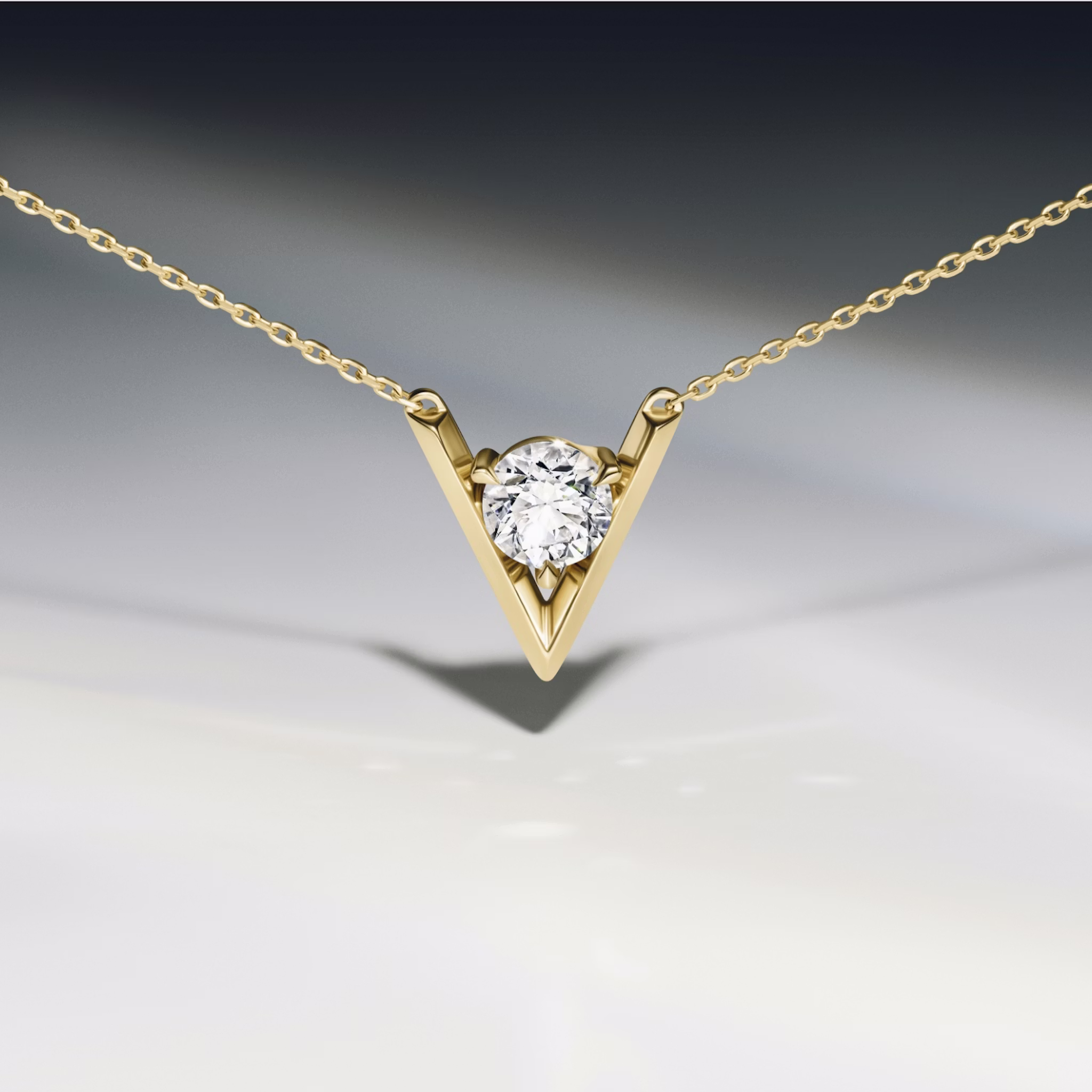 VRAI V Solitaire Necklace | Round Brilliant | 14k | Yellow Gold | caratWeight: 0.10ct