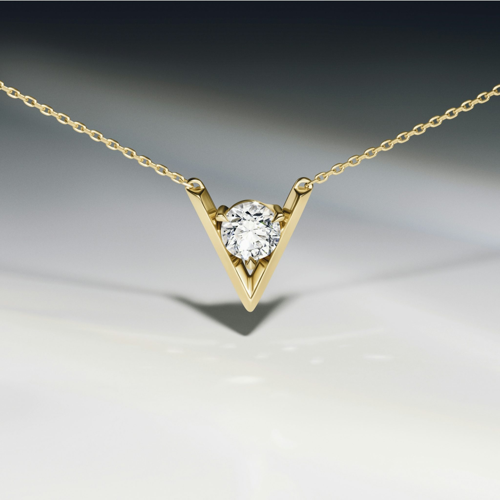 VRAI V Solitaire Necklace | Round Brilliant | 14k | Yellow Gold | caratWeight: 0.10ct