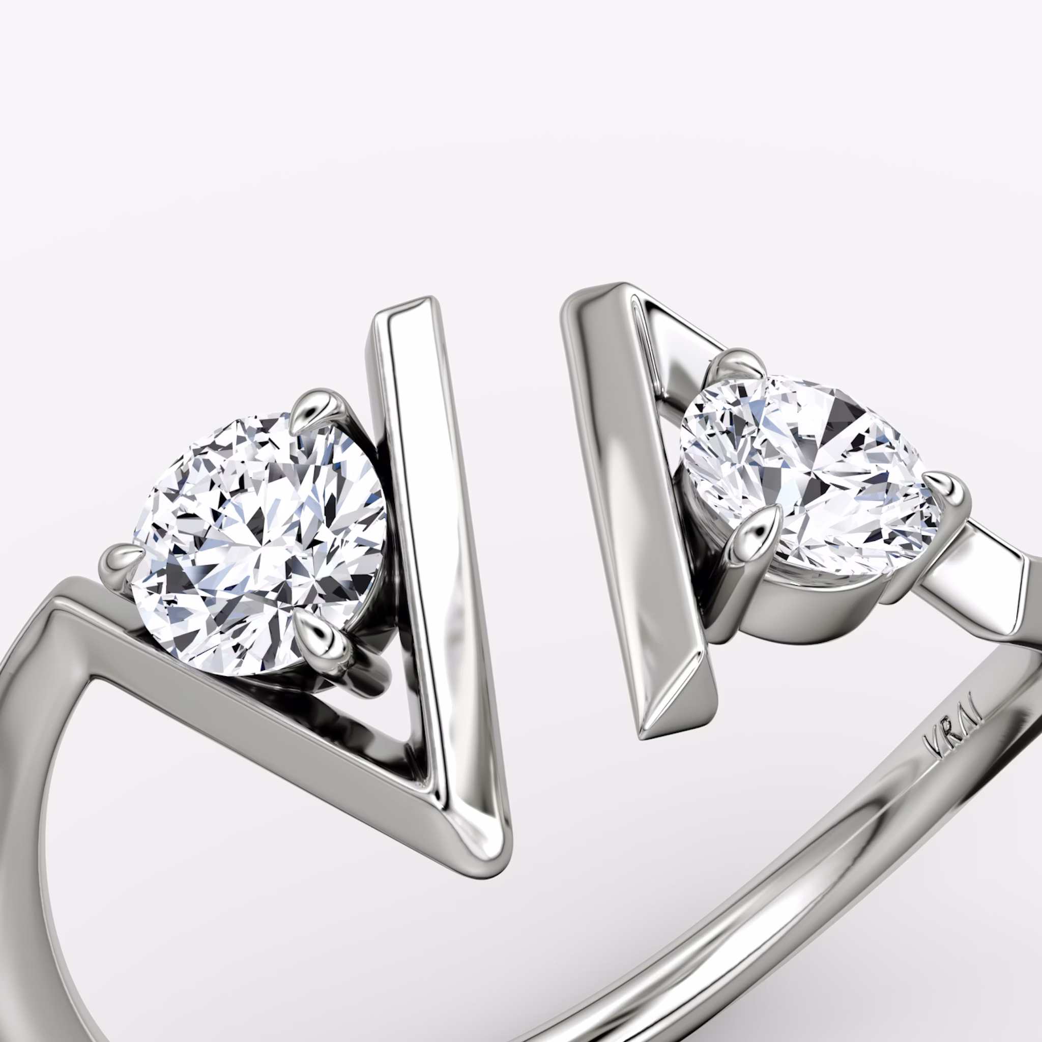 VRAI V Cuff Ring | Round Brilliant | 14k | White Gold