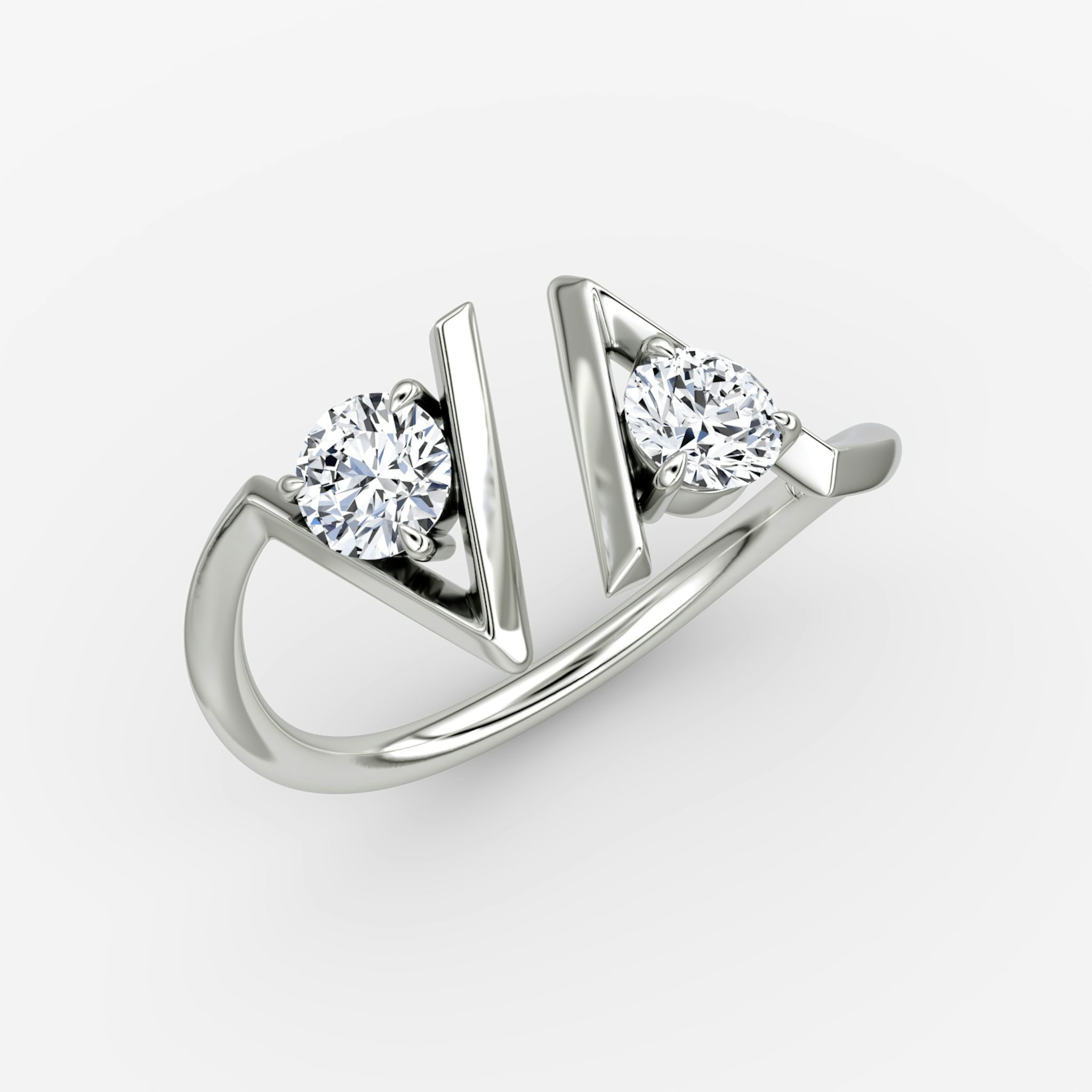 VRAI V Cuff Ring | Round Brilliant | 14k | White Gold