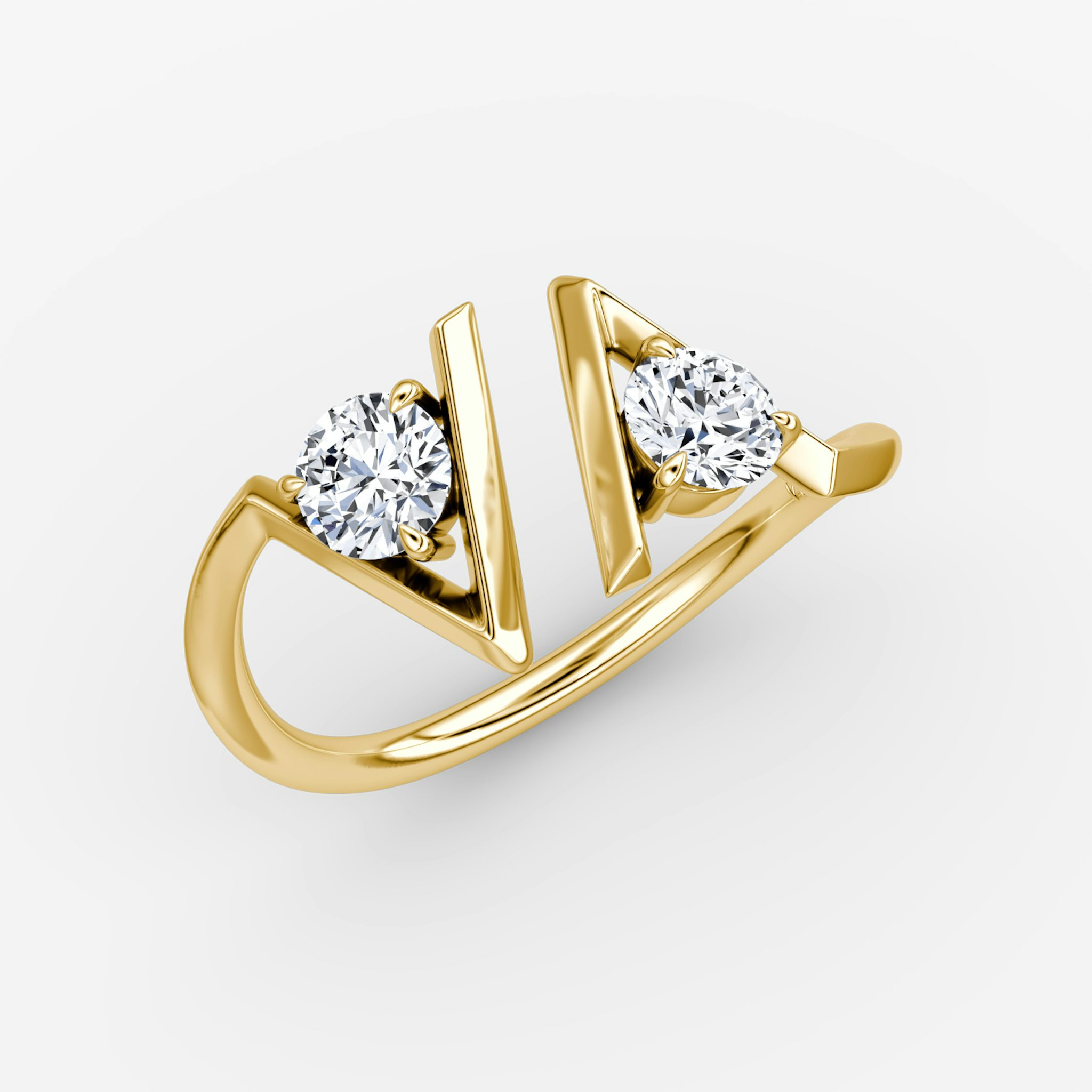 VRAI V Cuff Ring | Round Brilliant | 14k | Yellow Gold