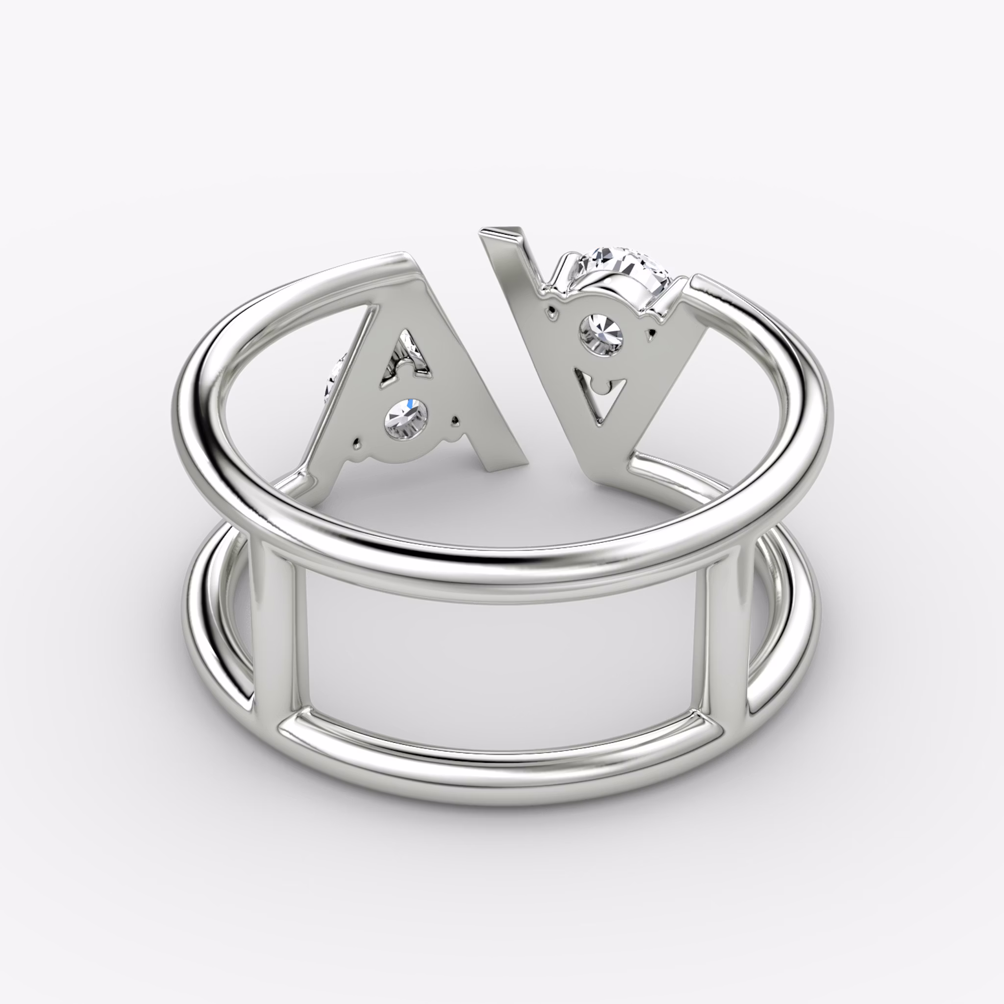 VRAI V Double Row Band | Round Brilliant | 14k | White Gold | bandAccent: Plain | diamondSize: original