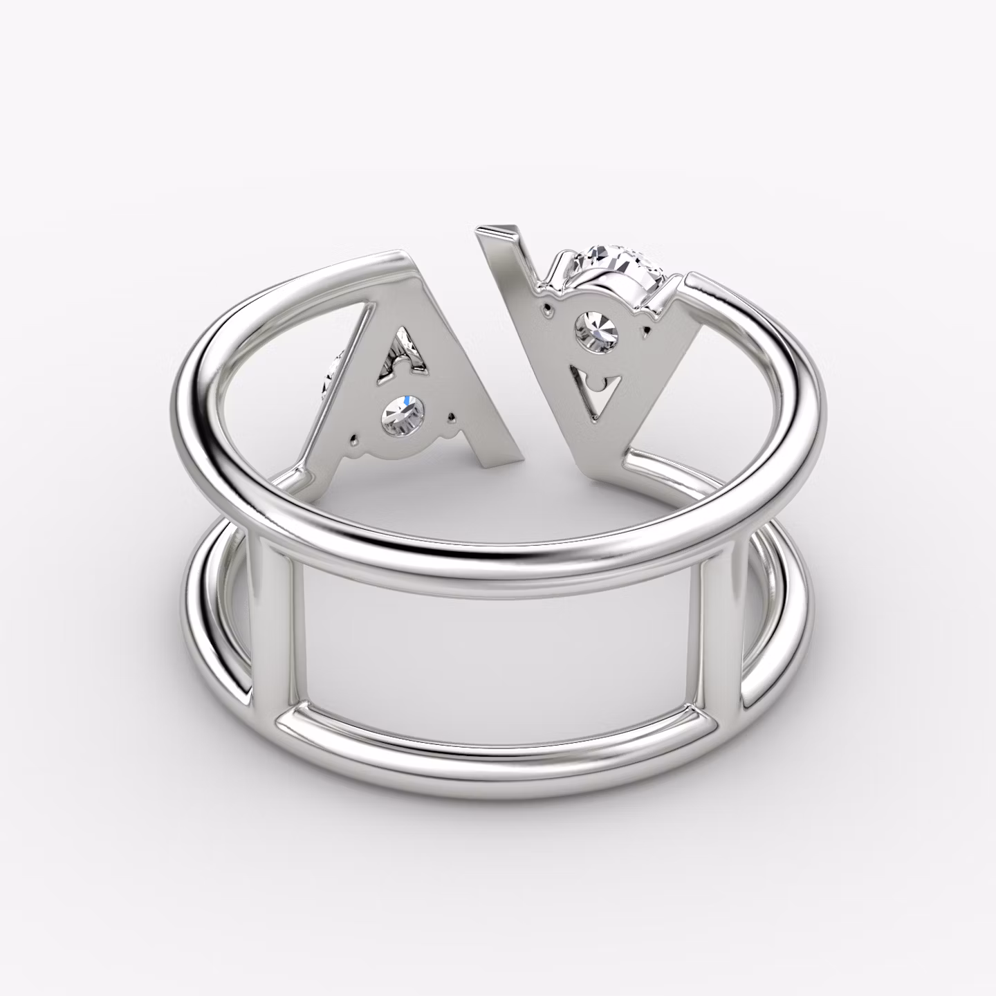 VRAI V Double Row Ring | Rund | 14k | Weißgold | bandAccent: Ohne Pavé-Besatz | diamondSize: original