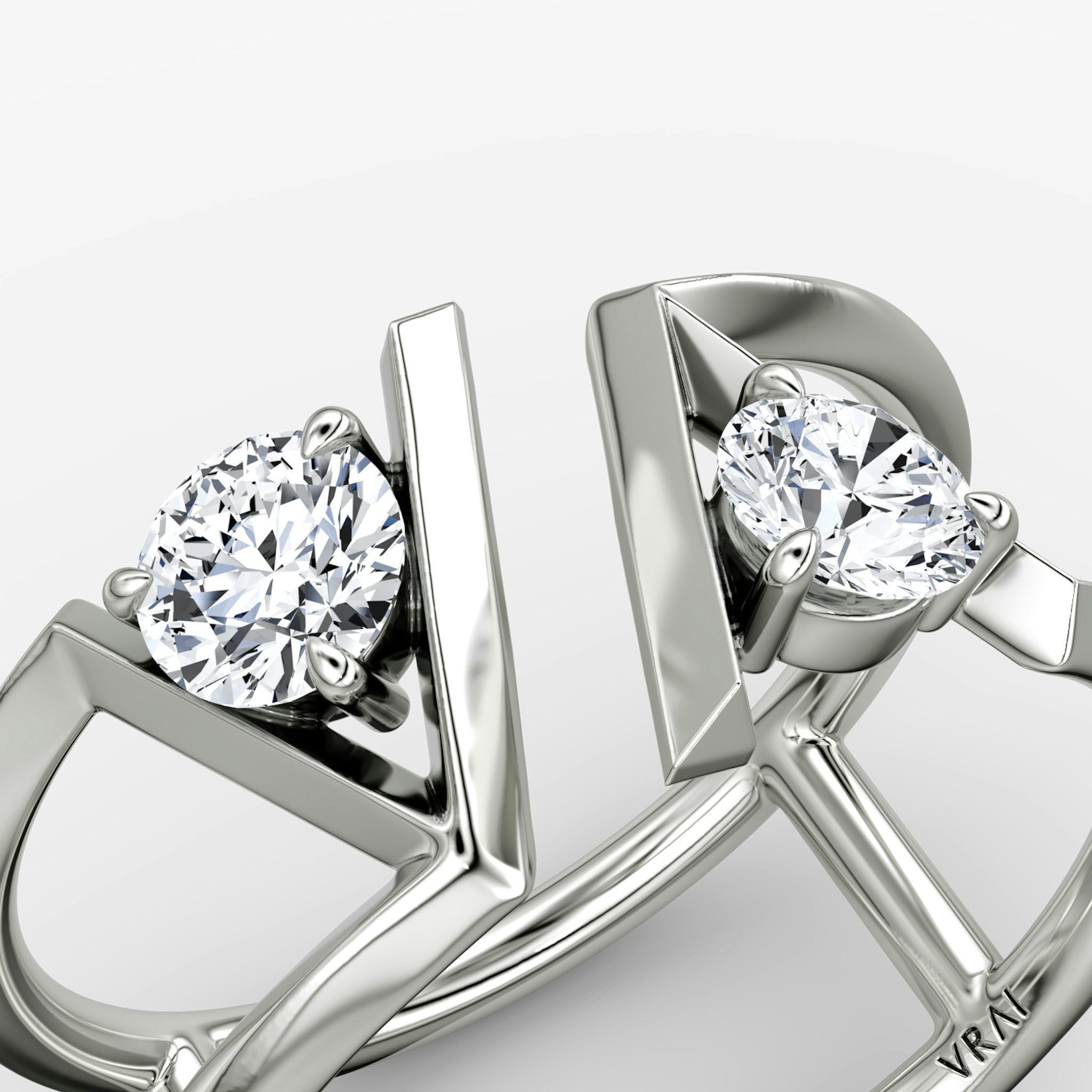 VRAI V Double Row Band | Round Brilliant | 14k | White Gold | bandAccent: Plain | diamondSize: original
