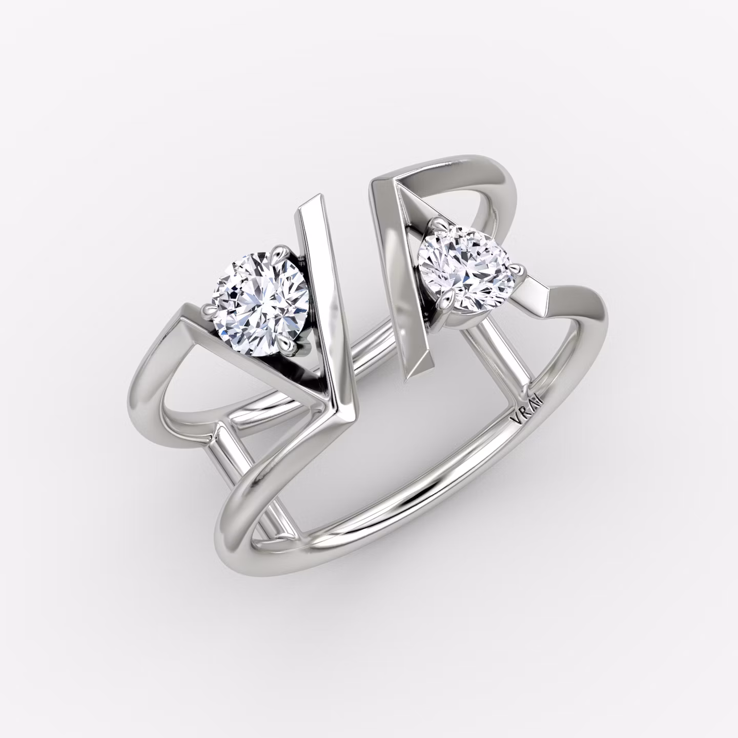 VRAI V Double Row Ring | Rund | 14k | Weißgold | bandAccent: Ohne Pavé-Besatz | diamondSize: original