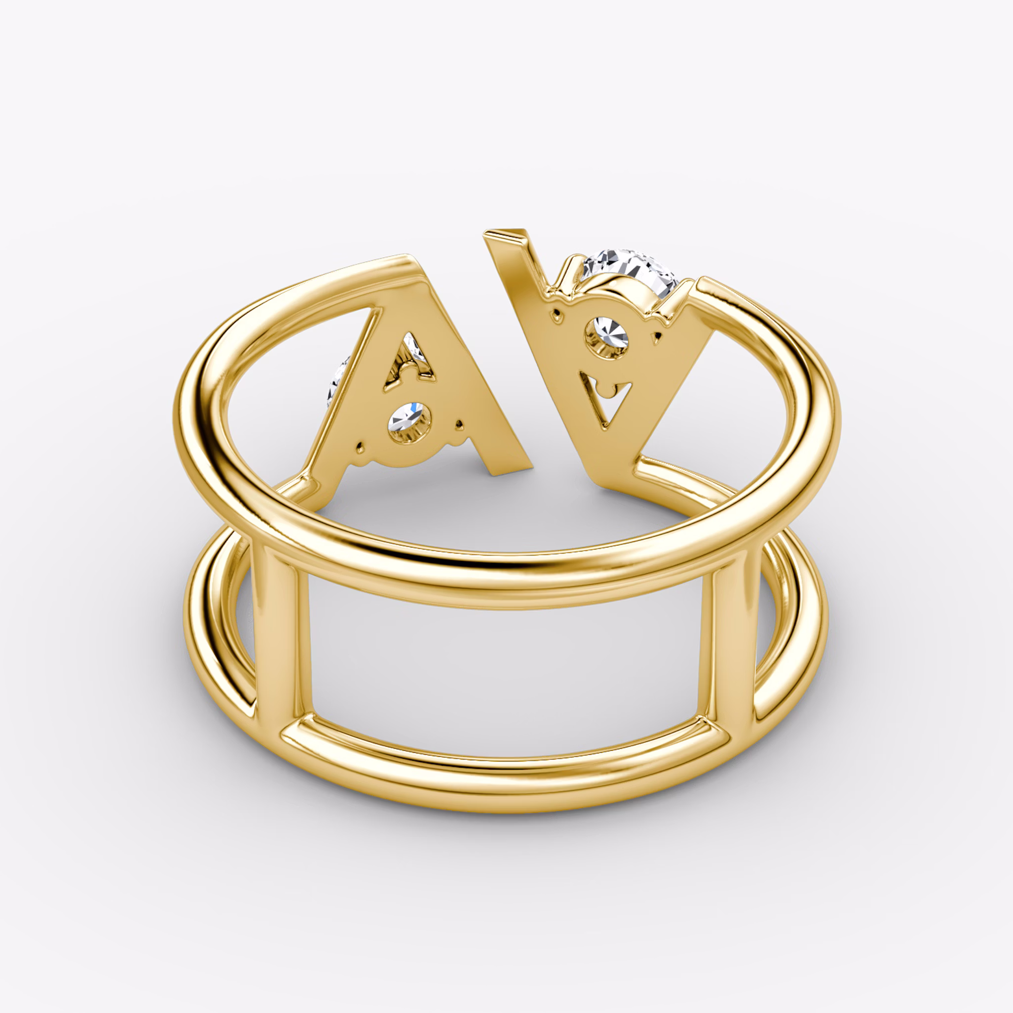 VRAI V Double Row Band | Round Brilliant | 14k | Yellow Gold | bandAccent: Plain | diamondSize: original