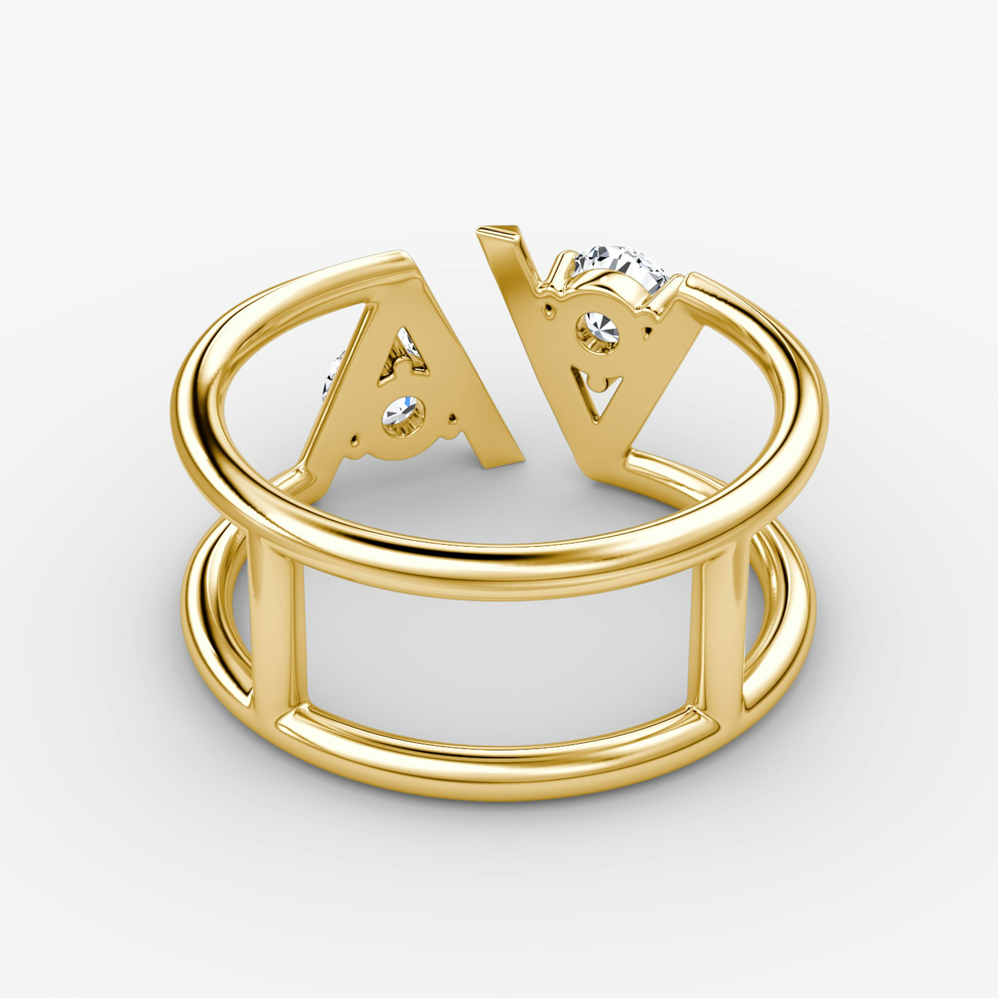 VRAI V Double Row Band | Round Brilliant | 14k | Yellow Gold | bandAccent: Plain | diamondSize: original