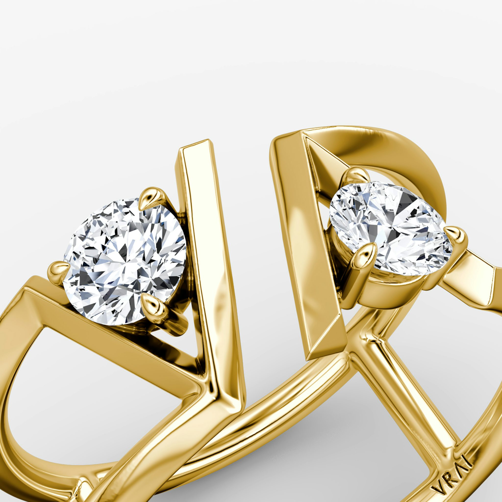 VRAI V Double Row Band | Round Brilliant | 14k | Yellow Gold | bandAccent: Plain | diamondSize: original