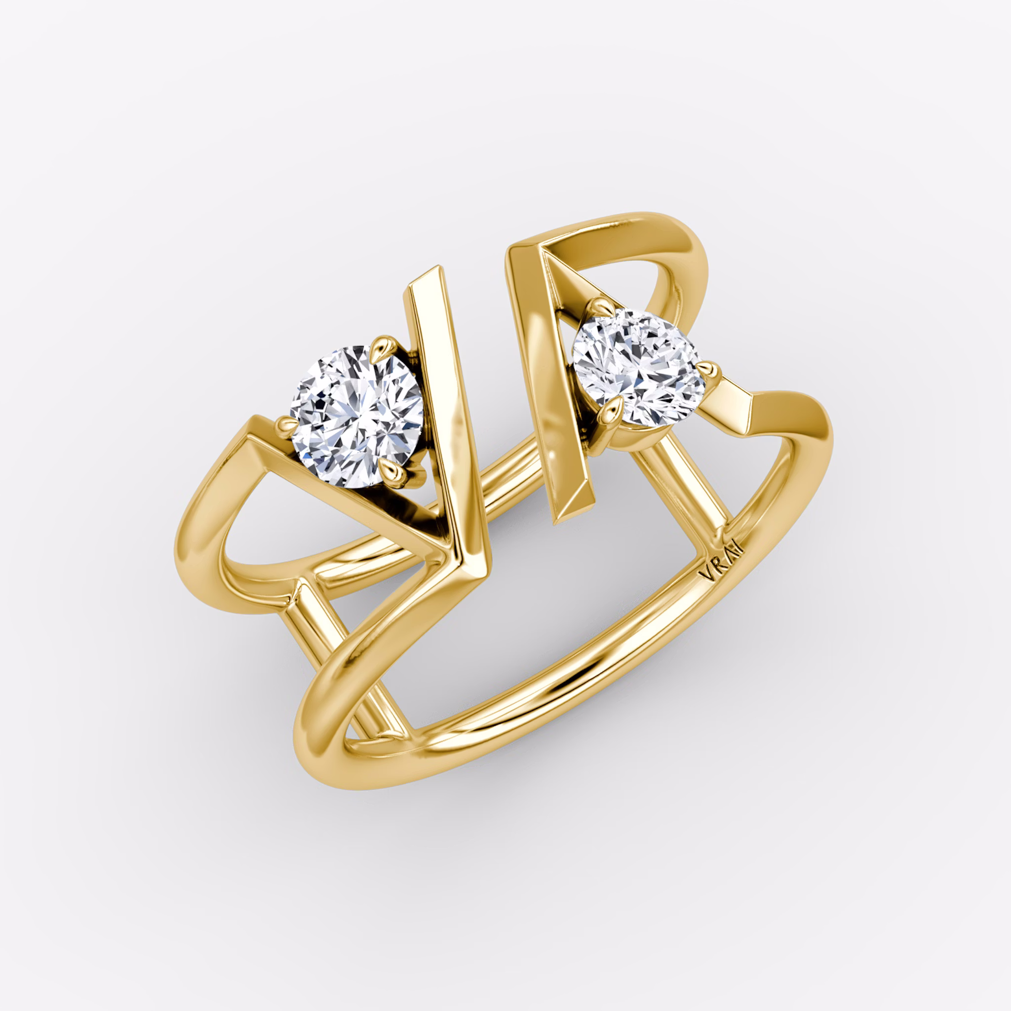 VRAI V Double Row Band | Round Brilliant | 14k | Yellow Gold | bandAccent: Plain | diamondSize: original