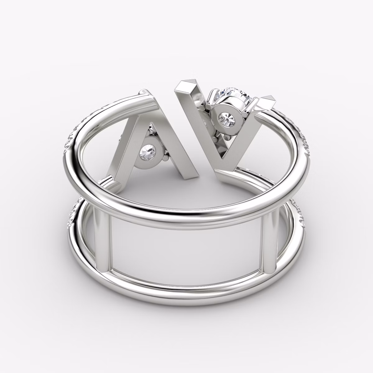 VRAI V Double Row Band | Round Brilliant | 14k | White Gold | bandAccent: Pavé | bandStoneShape: Round Brilliant | diamondSize: original