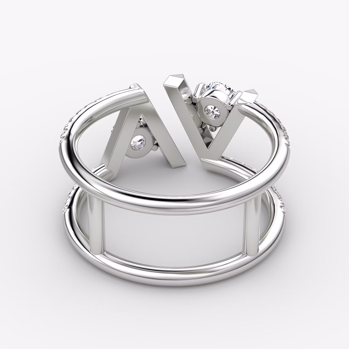 VRAI V Double Row Band | Round Brilliant | 14k | White Gold | bandAccent: Pavé | bandStoneShape: Round Brilliant | diamondSize: original