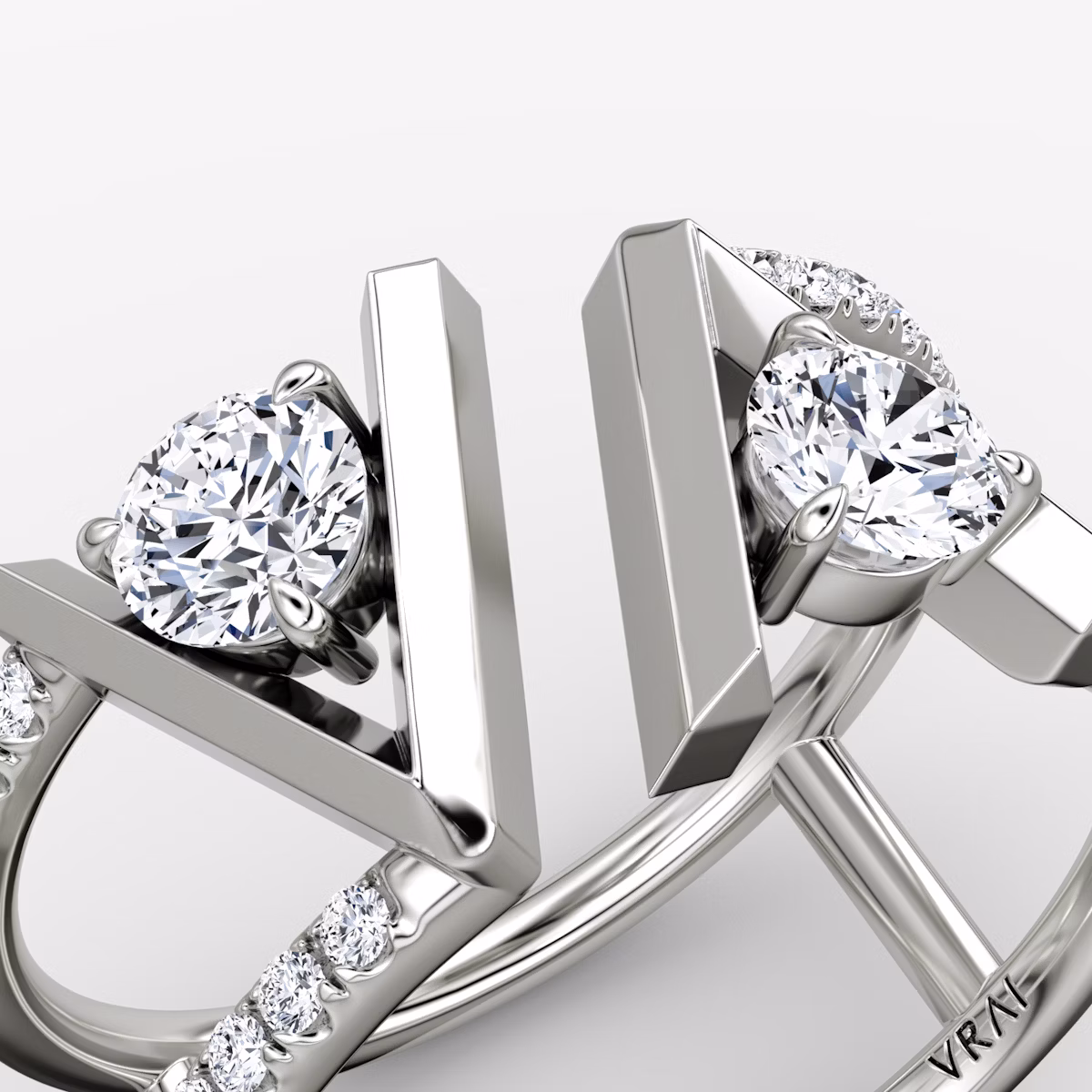 VRAI V Double Row Band | Round Brilliant | 14k | White Gold | bandAccent: Pavé | bandStoneShape: Round Brilliant | diamondSize: original