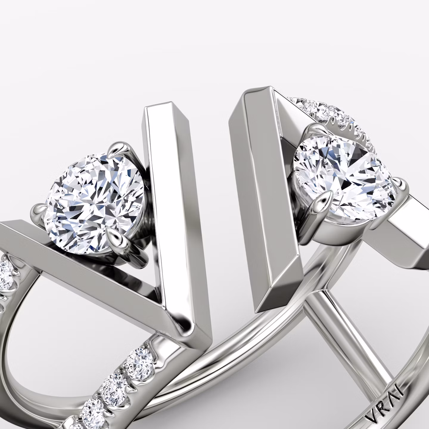 VRAI V Double Row Band | Round Brilliant | 14k | White Gold | bandAccent: Pavé | bandStoneShape: Round Brilliant | diamondSize: original