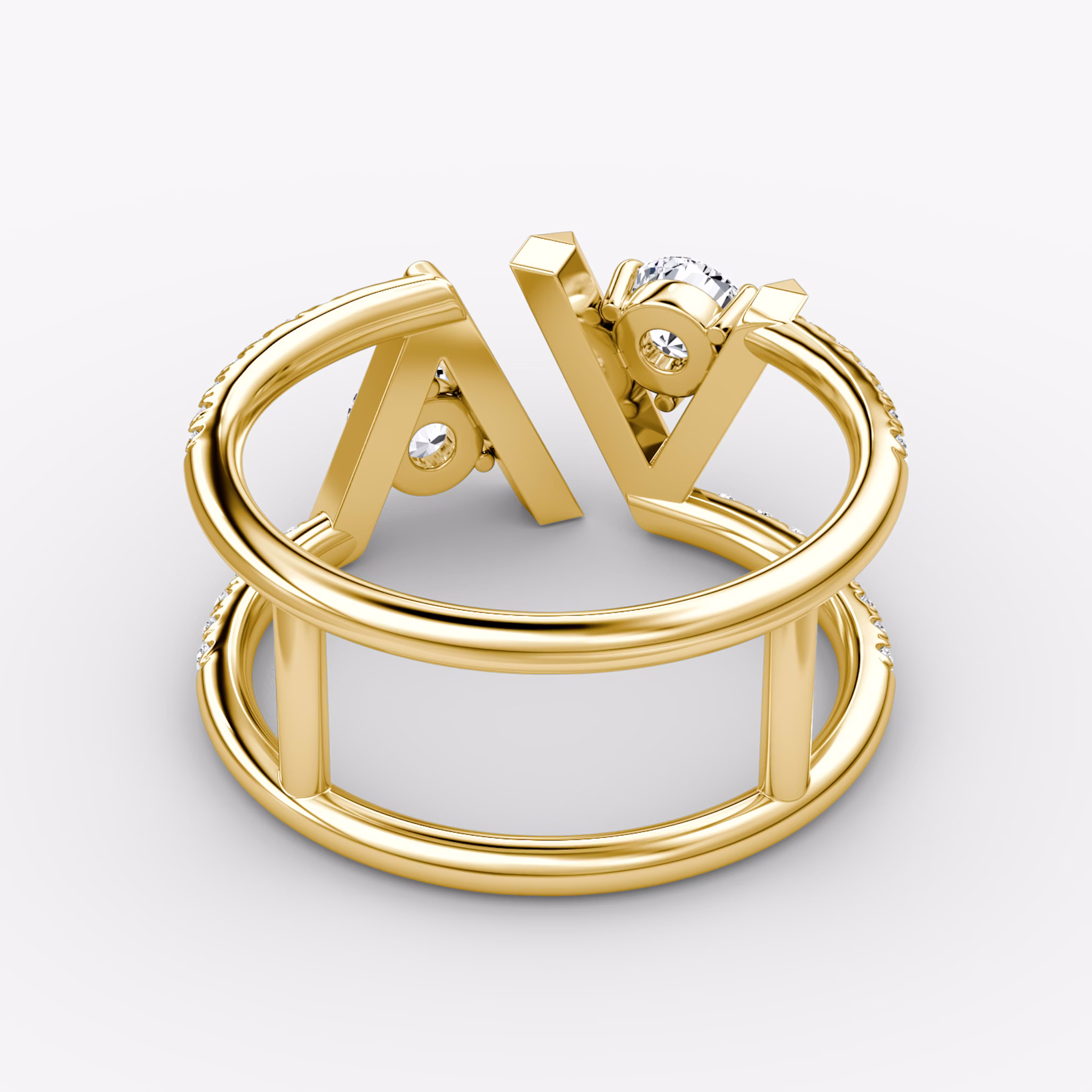 VRAI V Double Row Band | Round Brilliant | 14k | Yellow Gold | bandAccent: Pavé | bandStoneShape: Round Brilliant | diamondSize: original