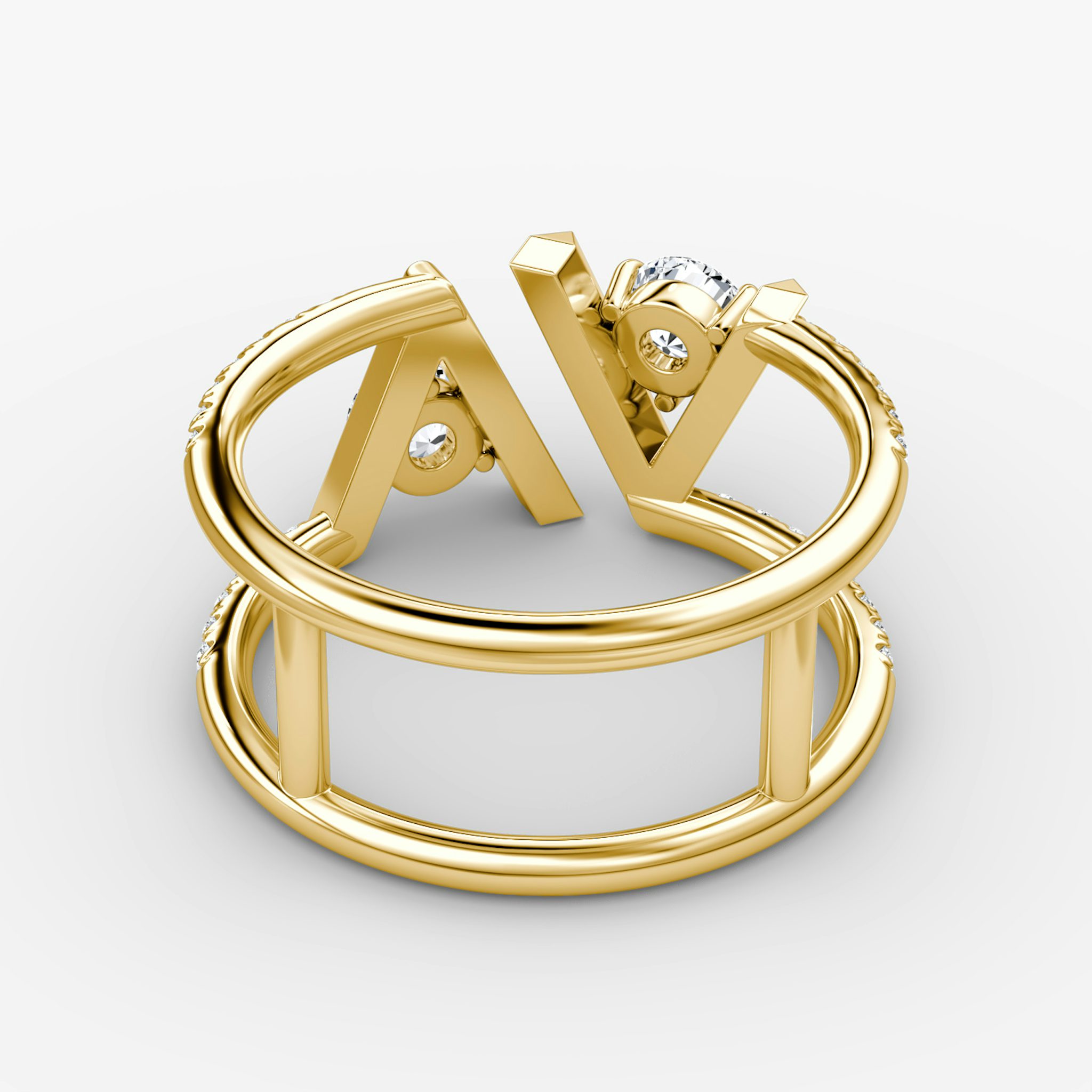 VRAI V Double Row Band | Round Brilliant | 14k | Yellow Gold | bandAccent: Pavé | bandStoneShape: Round Brilliant | diamondSize: original