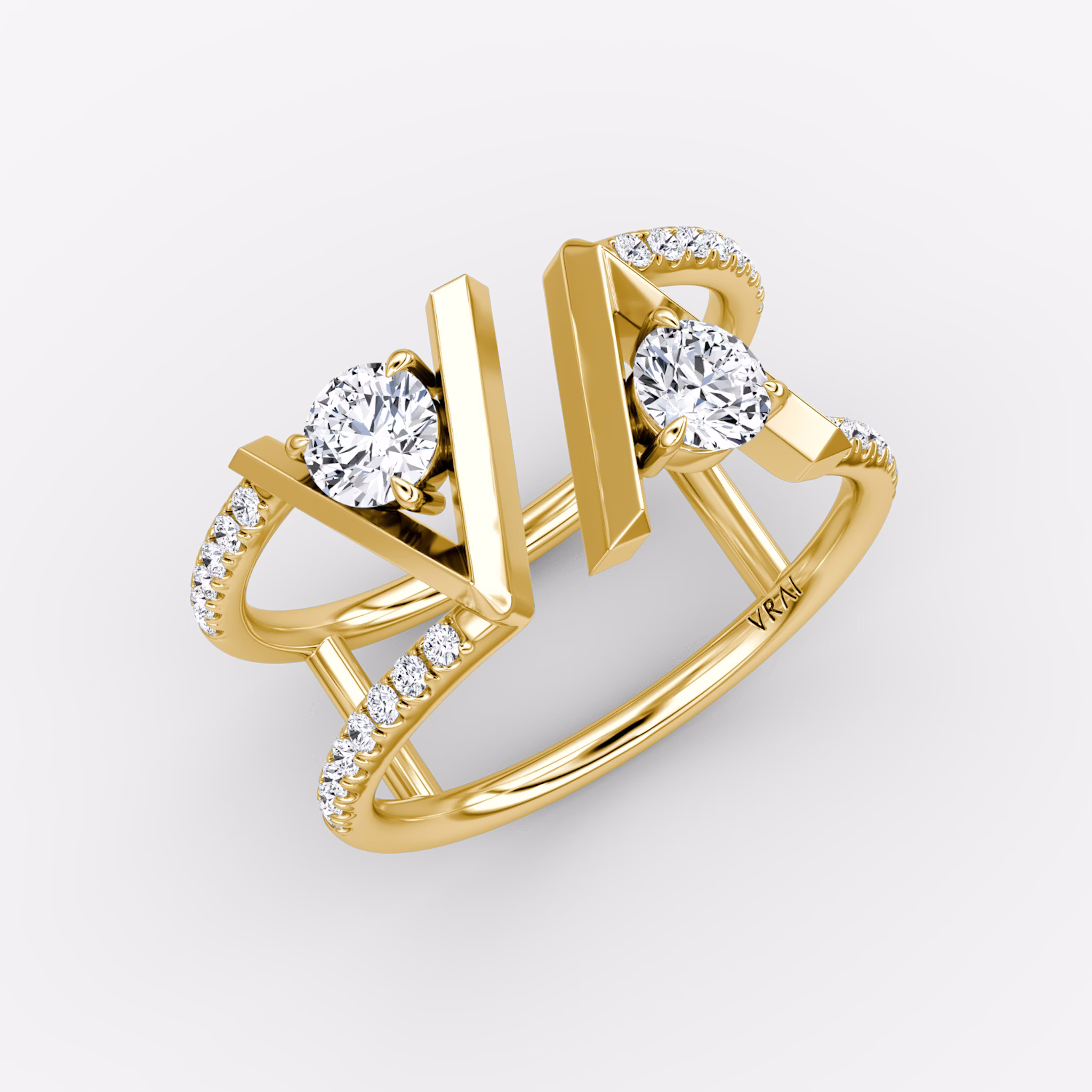 VRAI V Double Row Band | Round Brilliant | 14k | Yellow Gold | bandAccent: Pavé | bandStoneShape: Round Brilliant | diamondSize: original