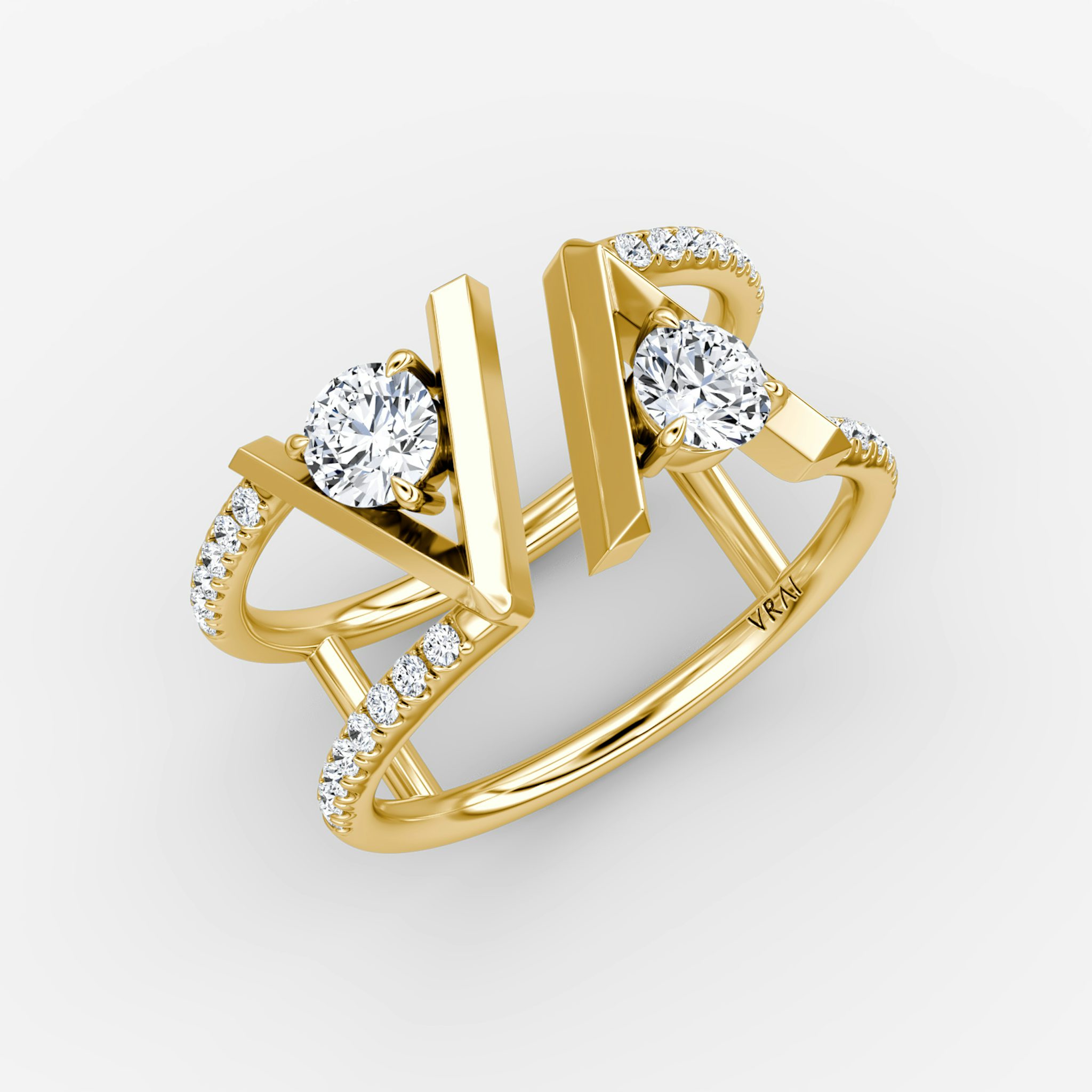 VRAI V Double Row Band | Round Brilliant | 14k | Yellow Gold | bandAccent: Pavé | bandStoneShape: Round Brilliant | diamondSize: original