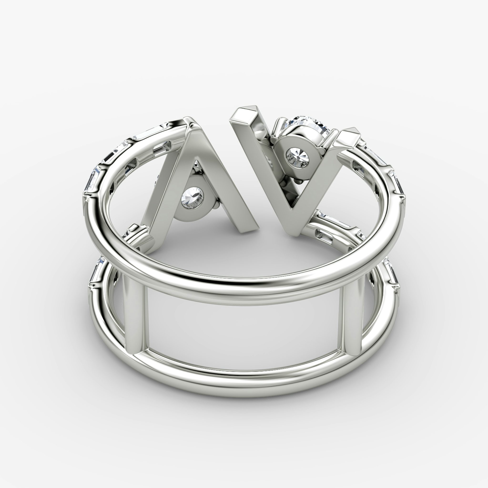 VRAI V Double Row Ring | Rund | 14k | Weißgold | bandAccent: Mit Pavé-Besatz | bandStoneShape: Baguette | diamondSize: original