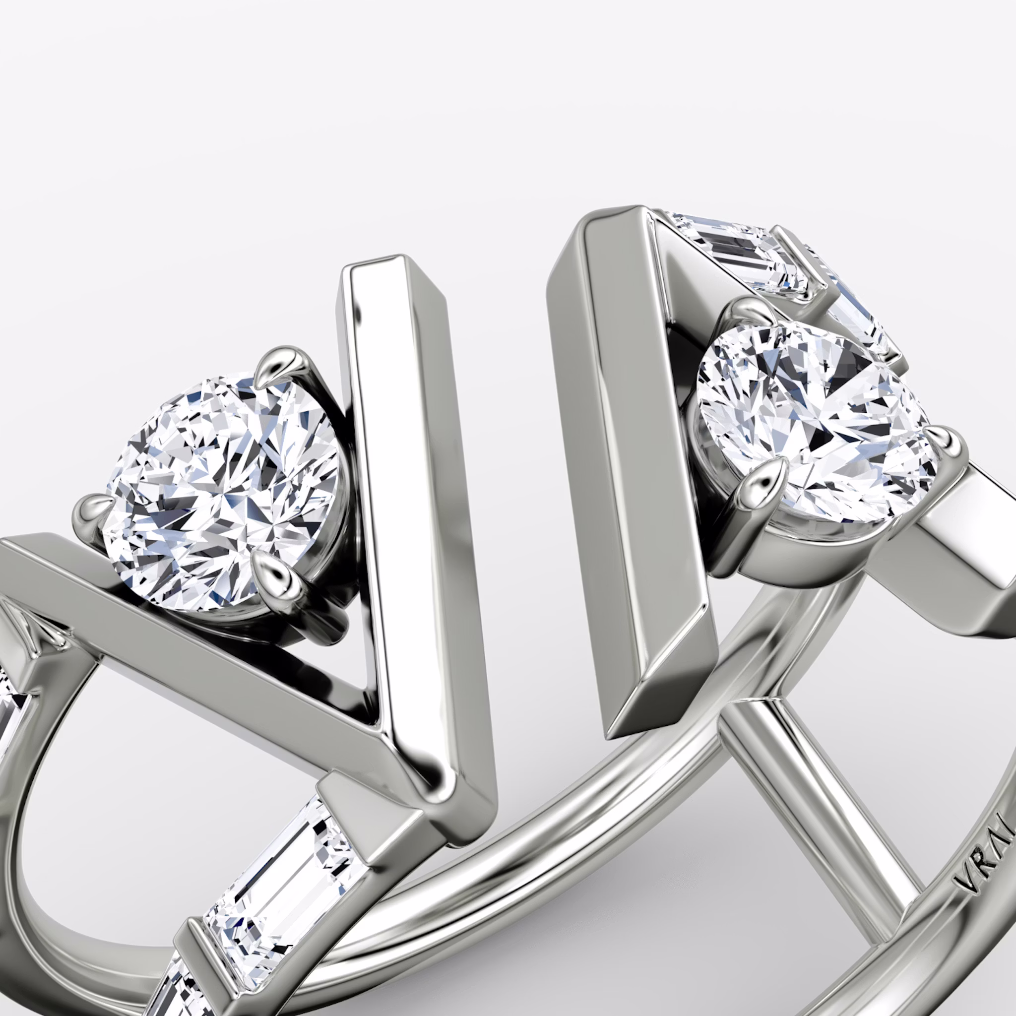 VRAI V Double Row Ring | Rund | 14k | Weißgold | bandAccent: Mit Pavé-Besatz | bandStoneShape: Baguette | diamondSize: original