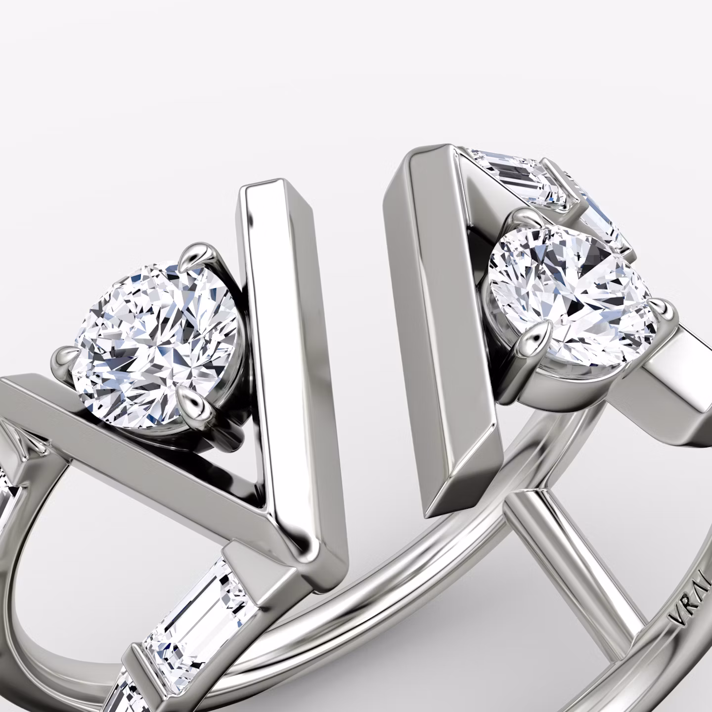 VRAI V Anillo de Doble Fila | Brillante | 14k | Oro blanco | bandAccent: Pavé | bandStoneShape: Baguette | diamondSize: original