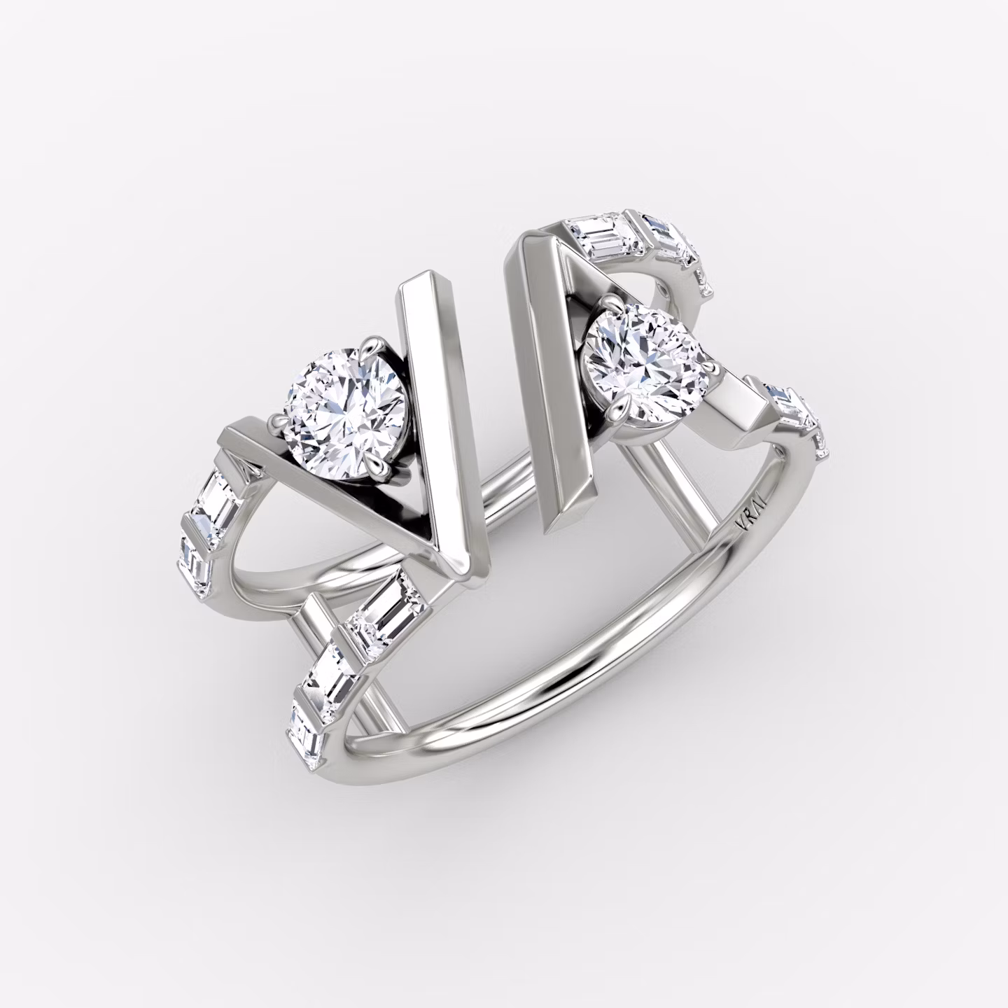 VRAI V Anillo de Doble Fila | Brillante | 14k | Oro blanco | bandAccent: Pavé | bandStoneShape: Baguette | diamondSize: original