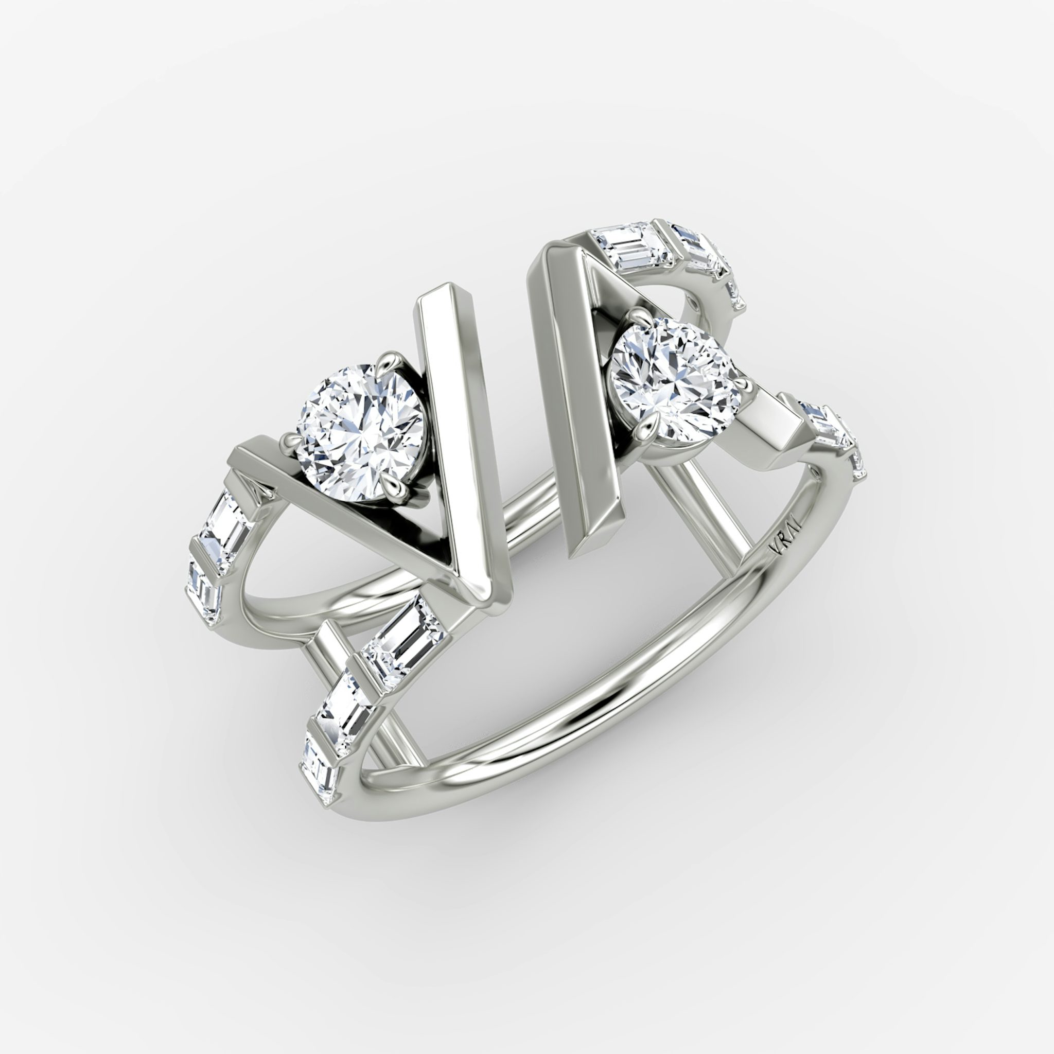 VRAI V Double Row Ring | Rund | 14k | Weißgold | bandAccent: Mit Pavé-Besatz | bandStoneShape: Baguette | diamondSize: original