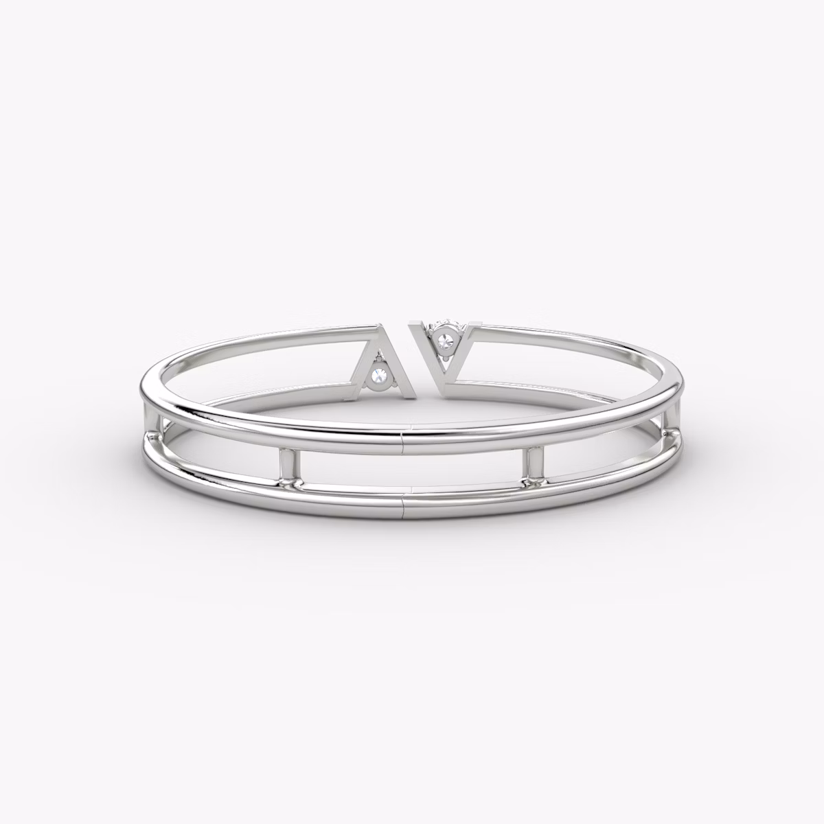 VRAI V Double Row Bangle | Round Brilliant | 14k | White Gold | bandAccent: Plain | wristSize: Medium