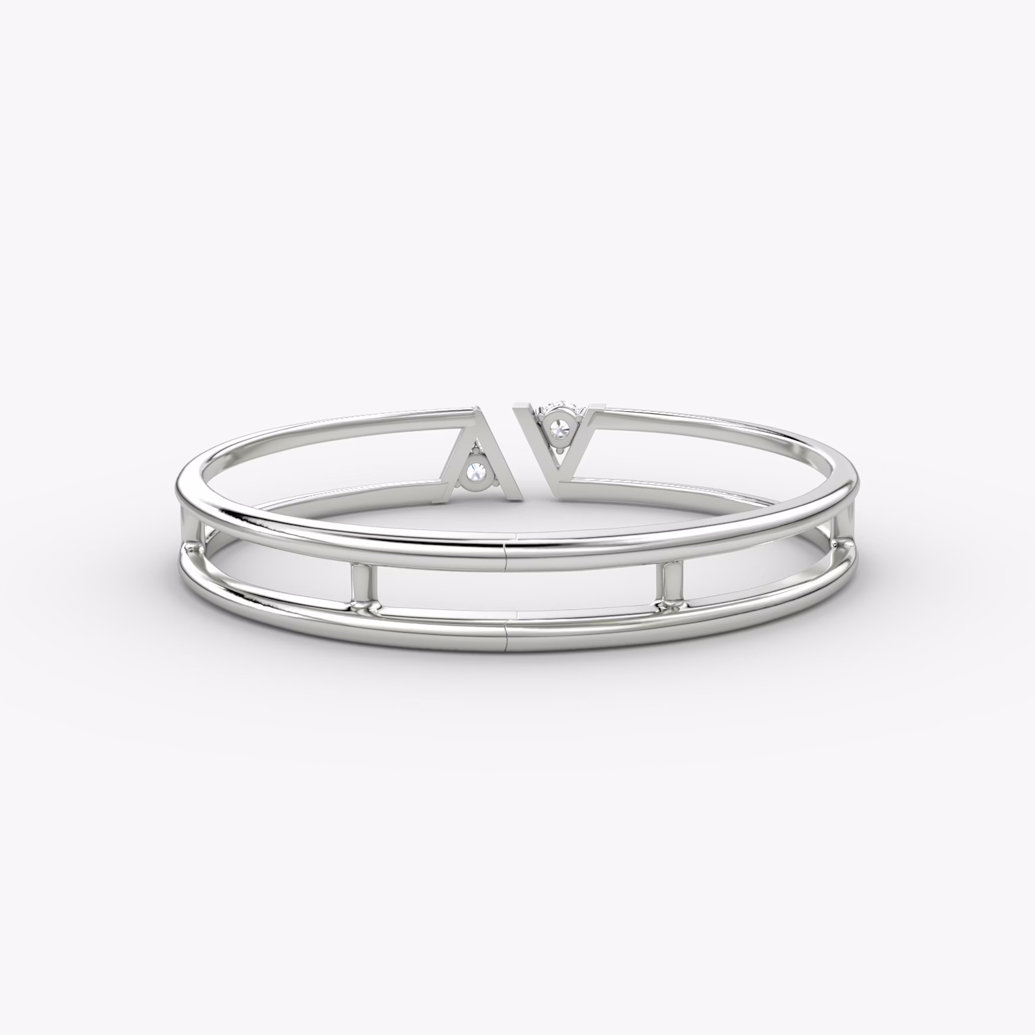 VRAI V Double Row Bangle | Round Brilliant | 14k | White Gold | bandAccent: Plain | wristSize: Medium