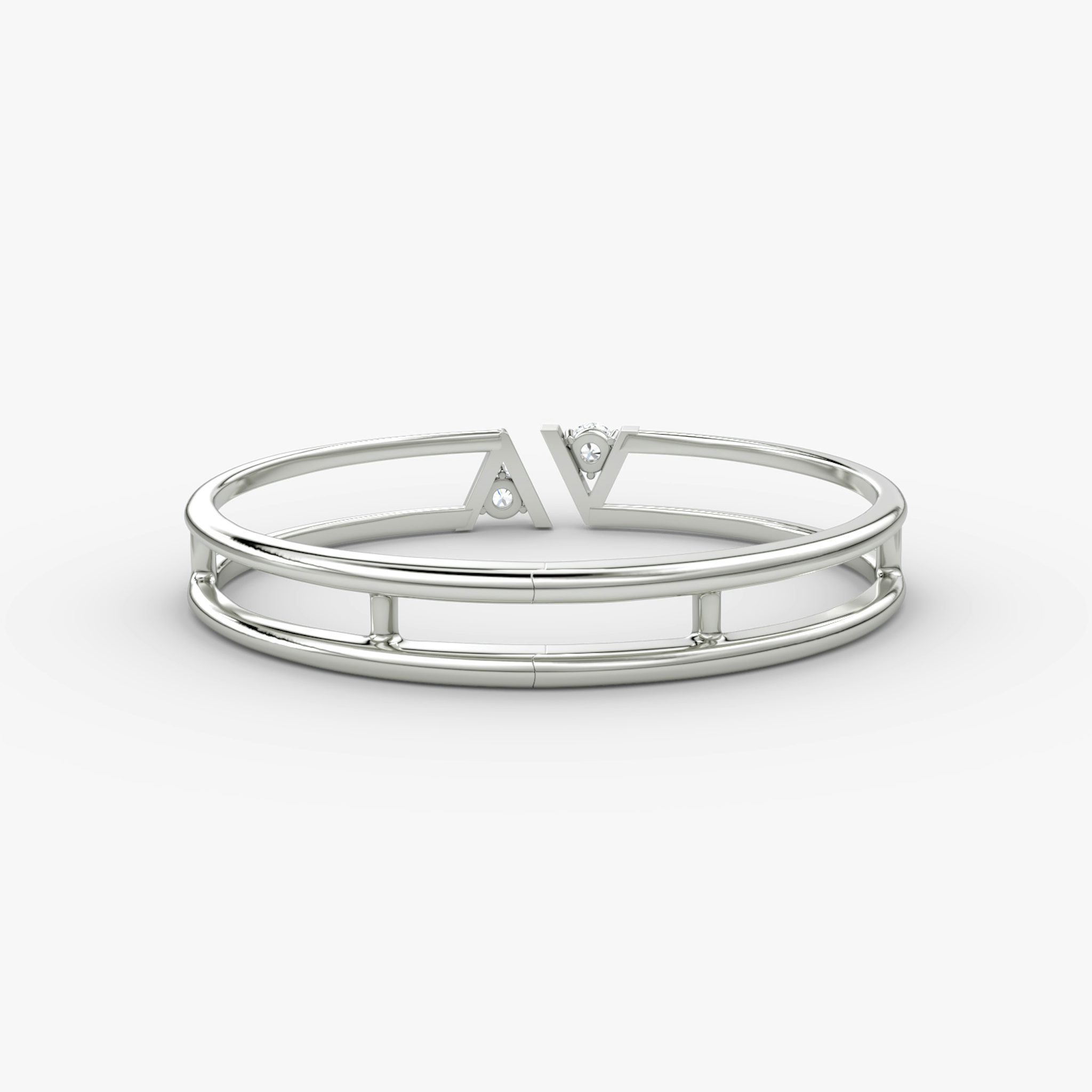 VRAI V Double Row Bangle | Round Brilliant | 14k | White Gold | bandAccent: Plain | wristSize: Medium