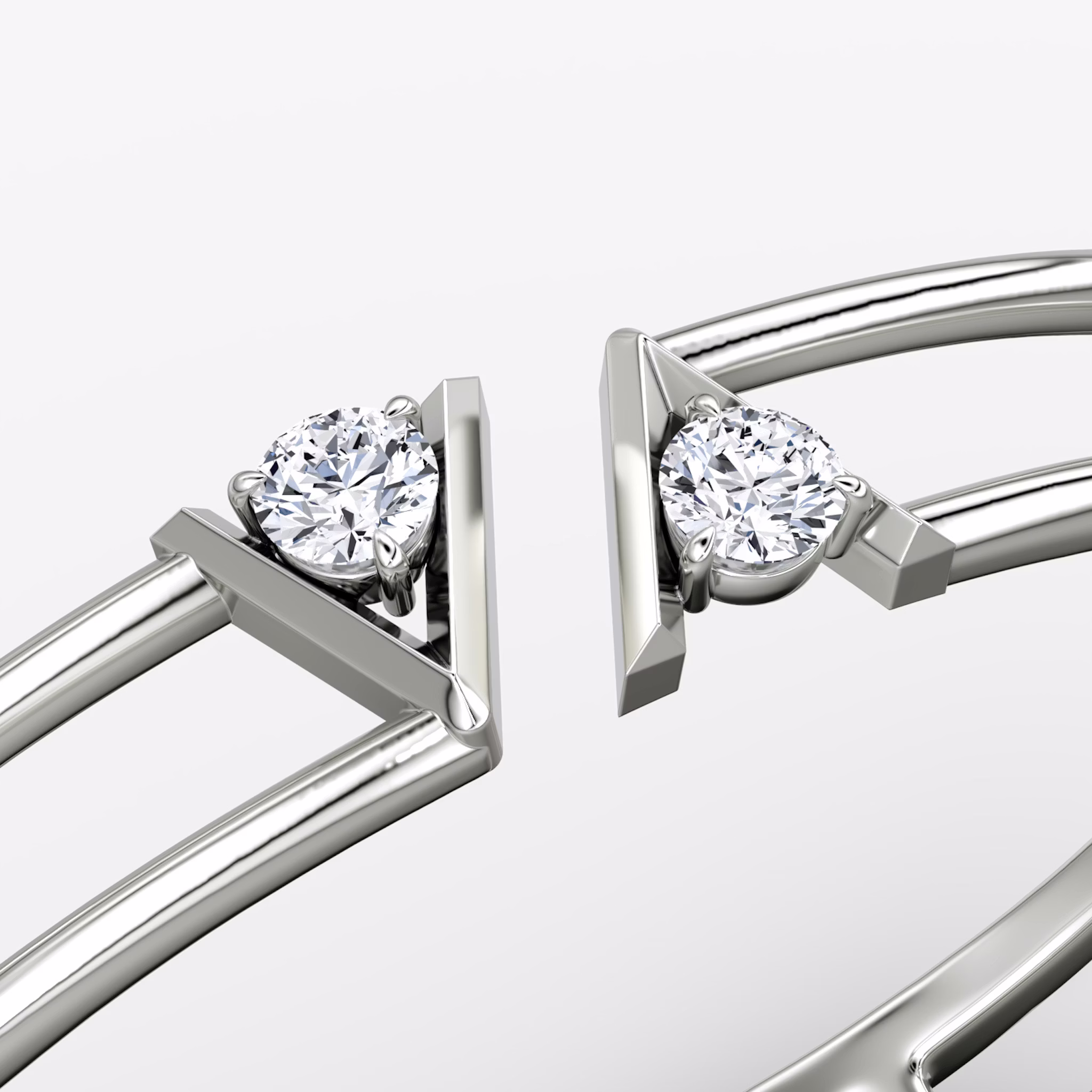 VRAI V Double Row Bangle | Round Brilliant | 14k | White Gold | bandAccent: Plain | wristSize: Medium