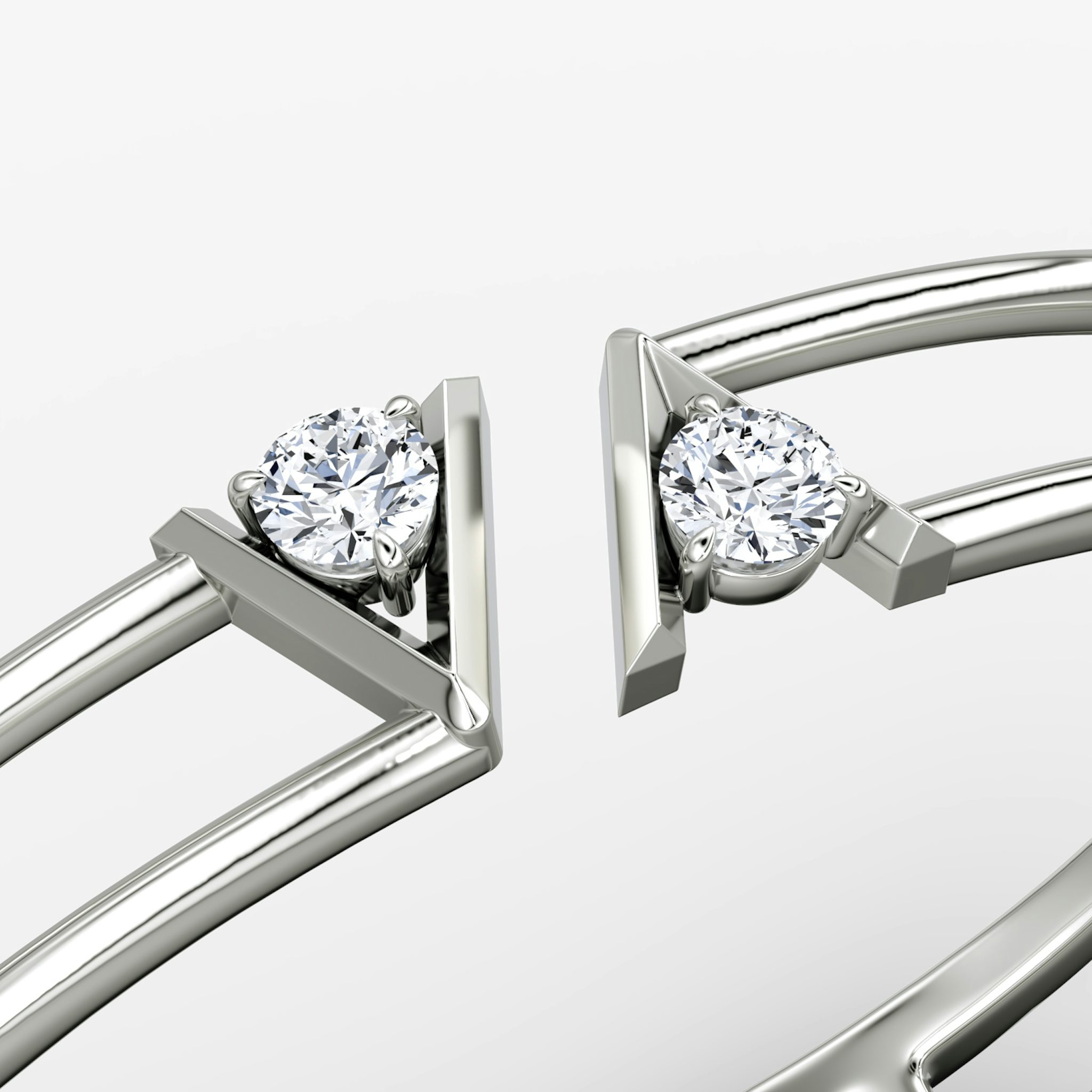 VRAI V Double Row Bangle | Round Brilliant | 14k | White Gold | bandAccent: Plain | wristSize: Medium