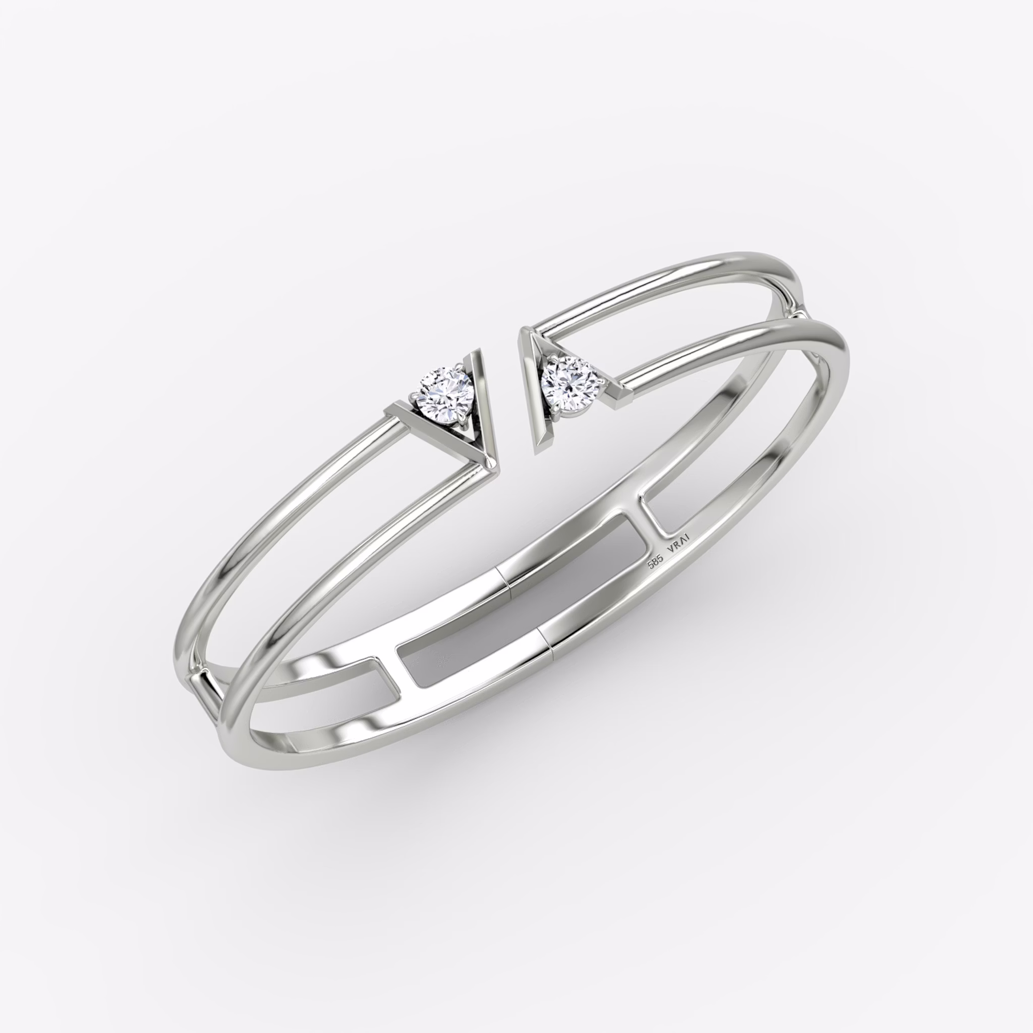 VRAI V Double Row Bangle | Round Brilliant | 14k | White Gold | bandAccent: Plain | wristSize: Medium