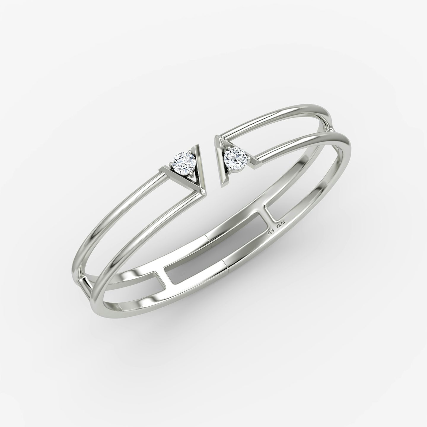 VRAI V Double Row Bangle | Round Brilliant | 14k | White Gold | bandAccent: Plain | wristSize: Large