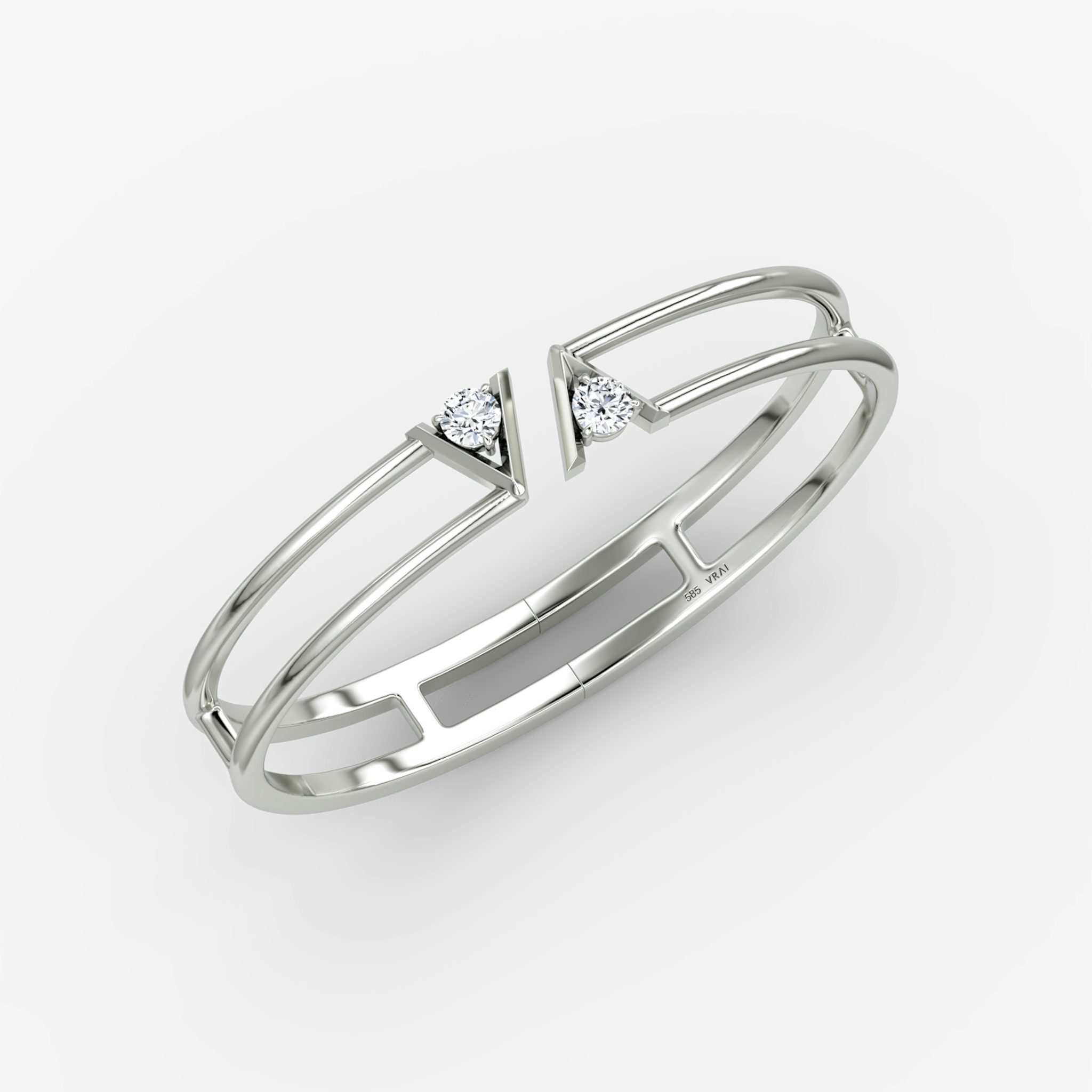 VRAI V Double Row Bangle | Round Brilliant | 14k | White Gold | bandAccent: Plain | wristSize: Medium